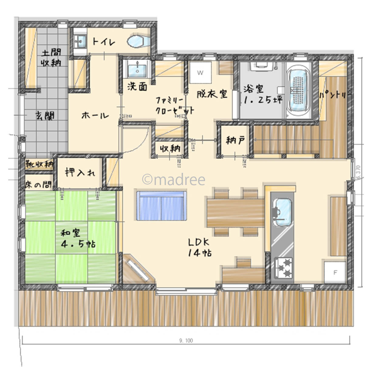 家族とコミュニケーションが自然に増える、明るく心地良いリビングが中心の家