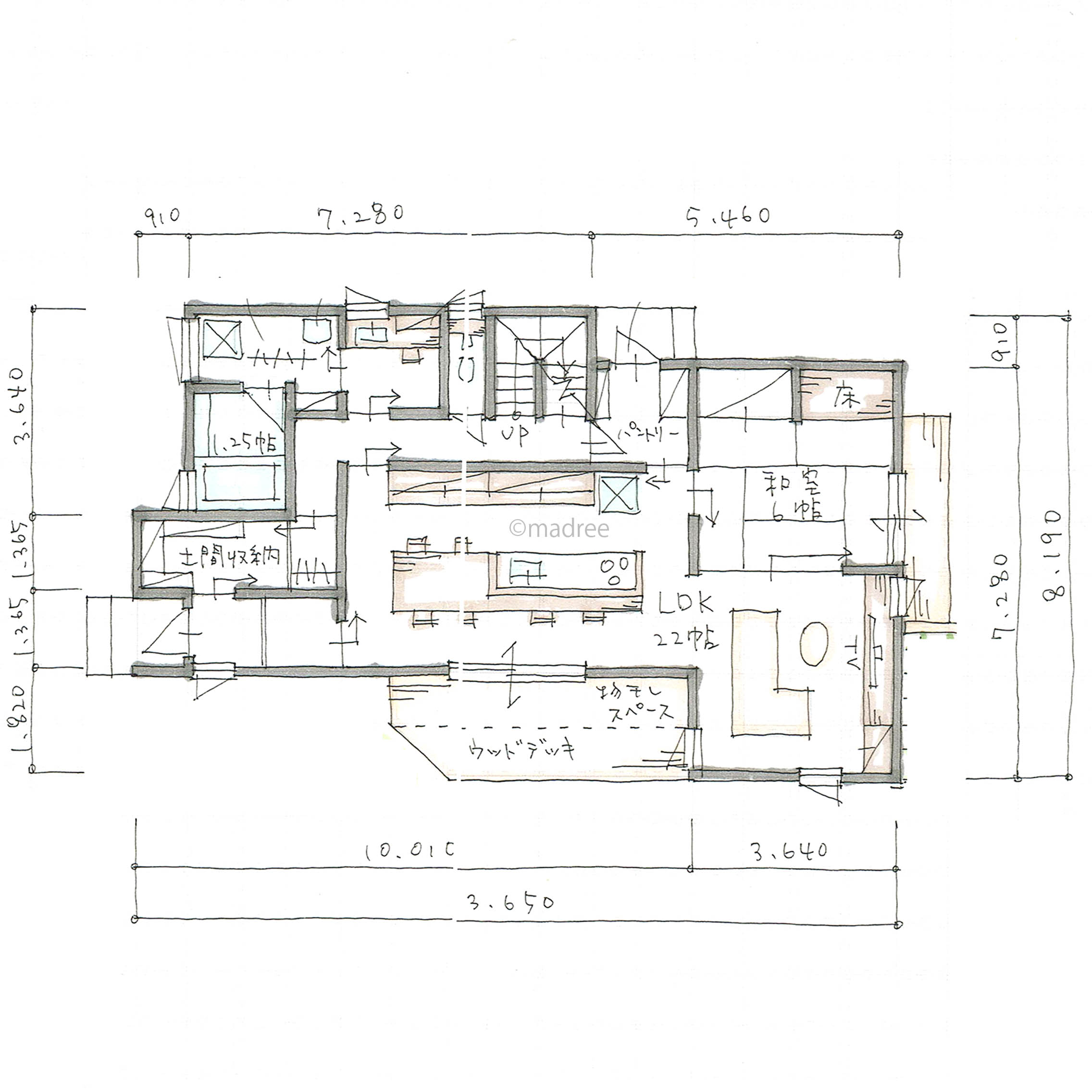 ぐるっと回遊できる裏動線で生活感隠す、明るく景色活かした南向きの家