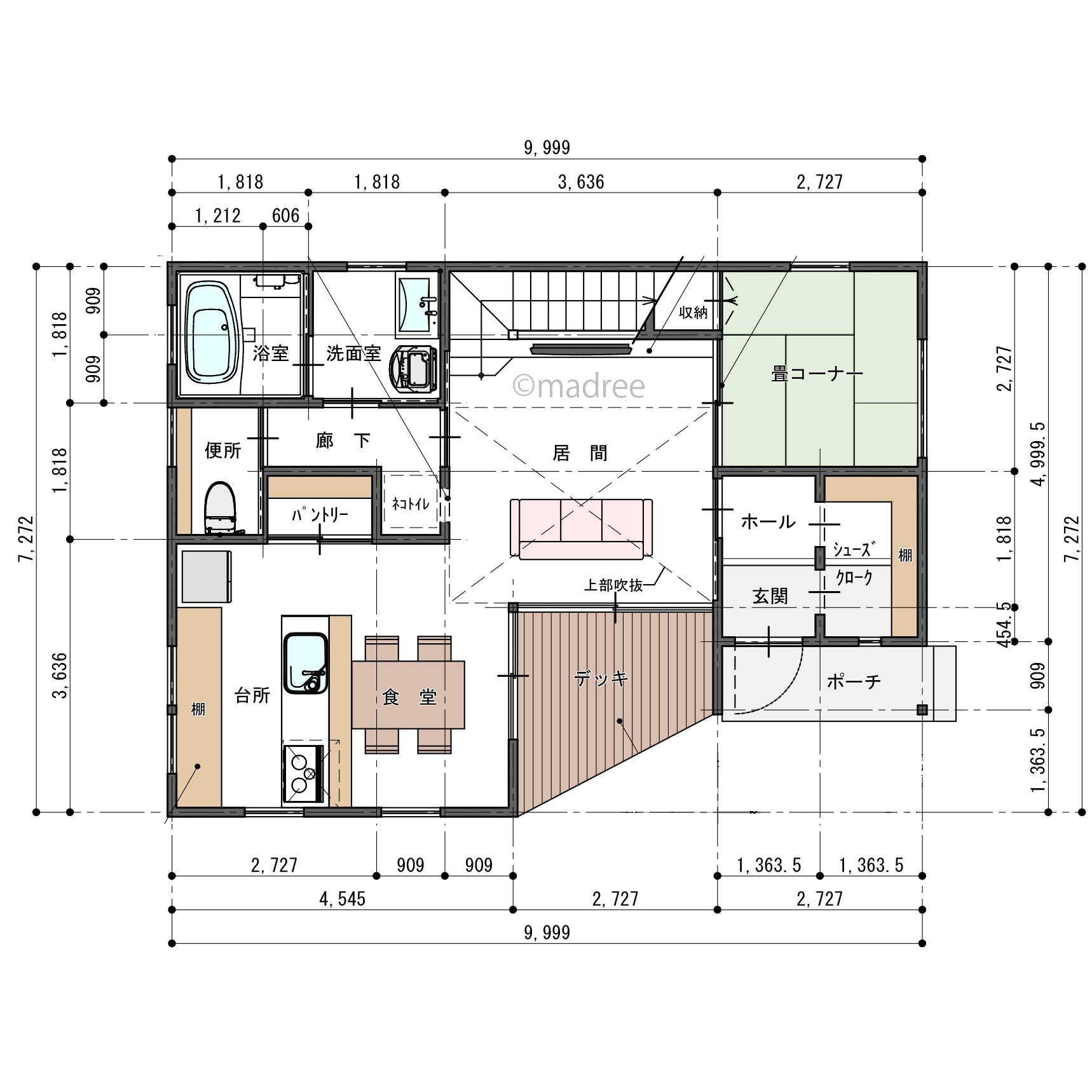 縦の広がりを活かして家中に光を届ける、吹抜から家族の気配を感じられる家