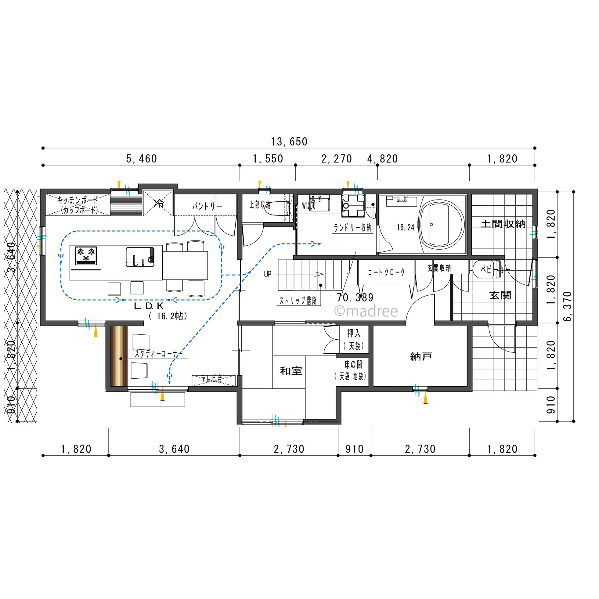 洗濯物は日光で乾かしたい！水廻りから庭までコンパクトな家事動線の家