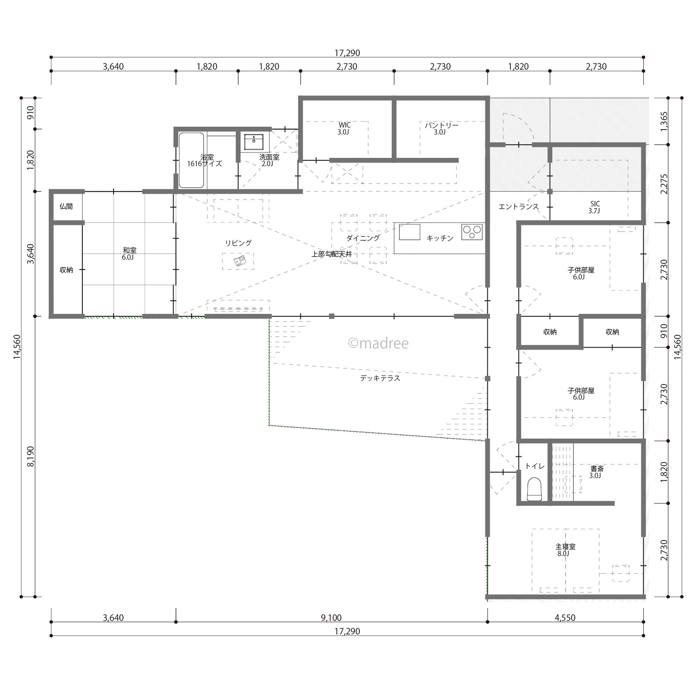 個室にも緑と光が降り注ぐ、庭に開けた心落ち着くL字の平屋