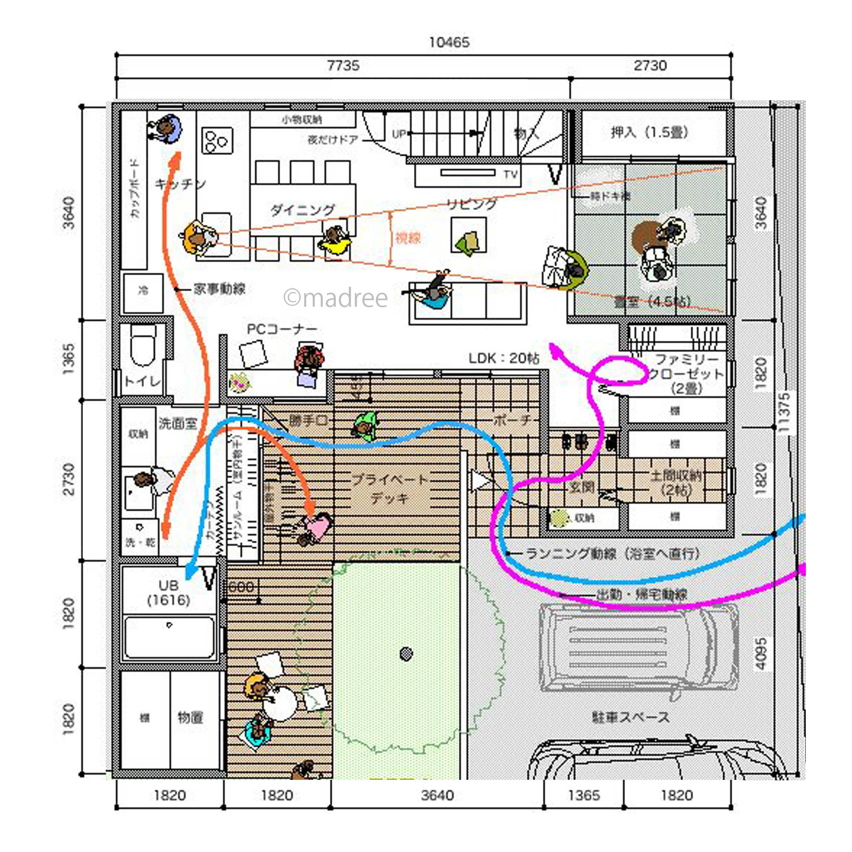 陽当たりの良いプライベートデッキ経由で、生活がより快適になる家