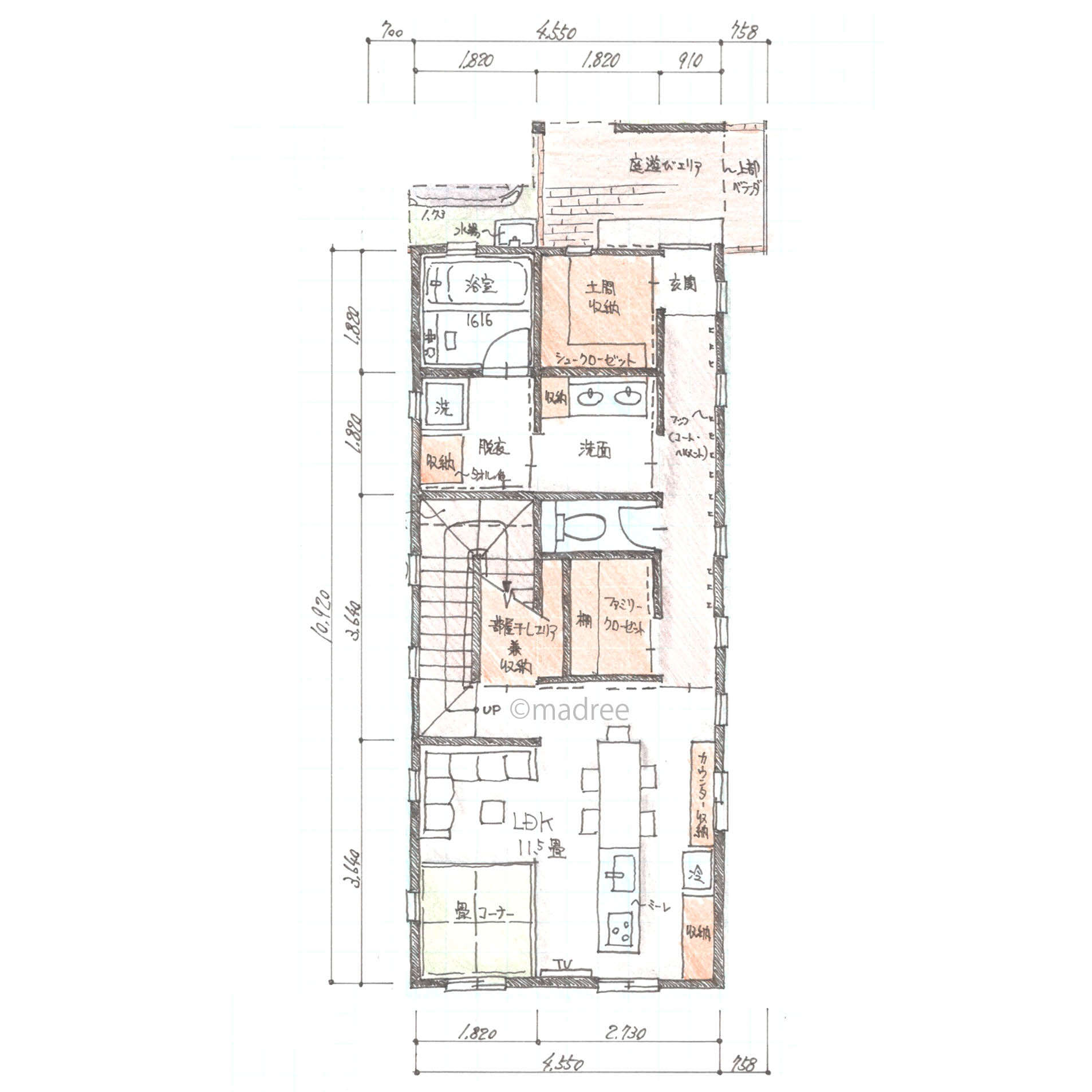 日中の穏やかな自然光が心地よい、土間収納を充実させたアクティブ一家の家