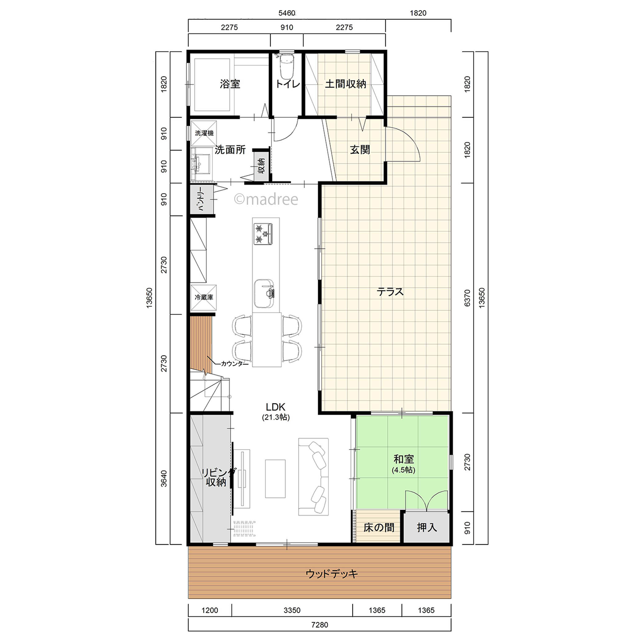 LDKの延長として生活を繋ぐ、食事や趣味を楽しむ居住感テラスのある家
