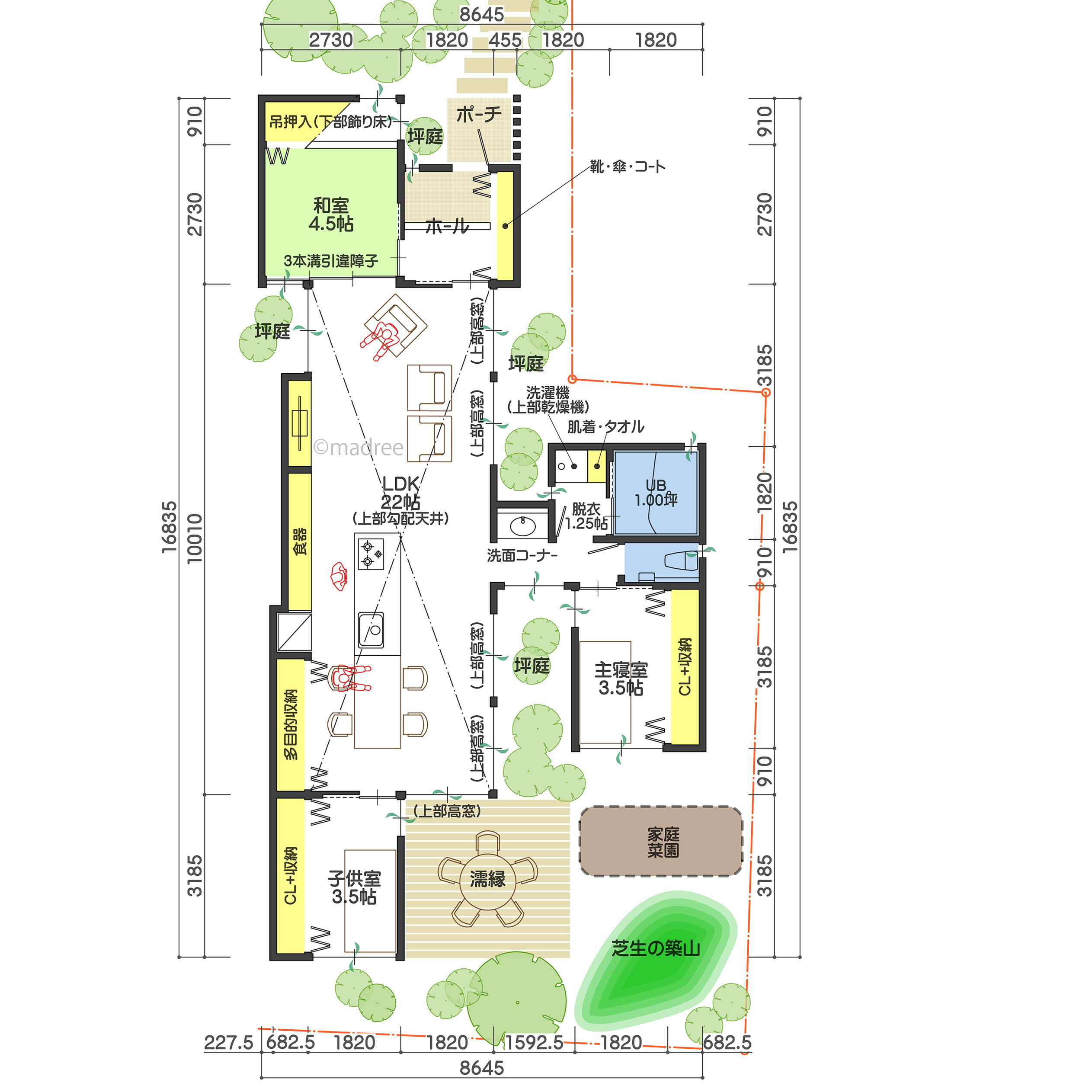 自然の温もりを感じてリラックス、子どもの心と体を育む庭のある平屋