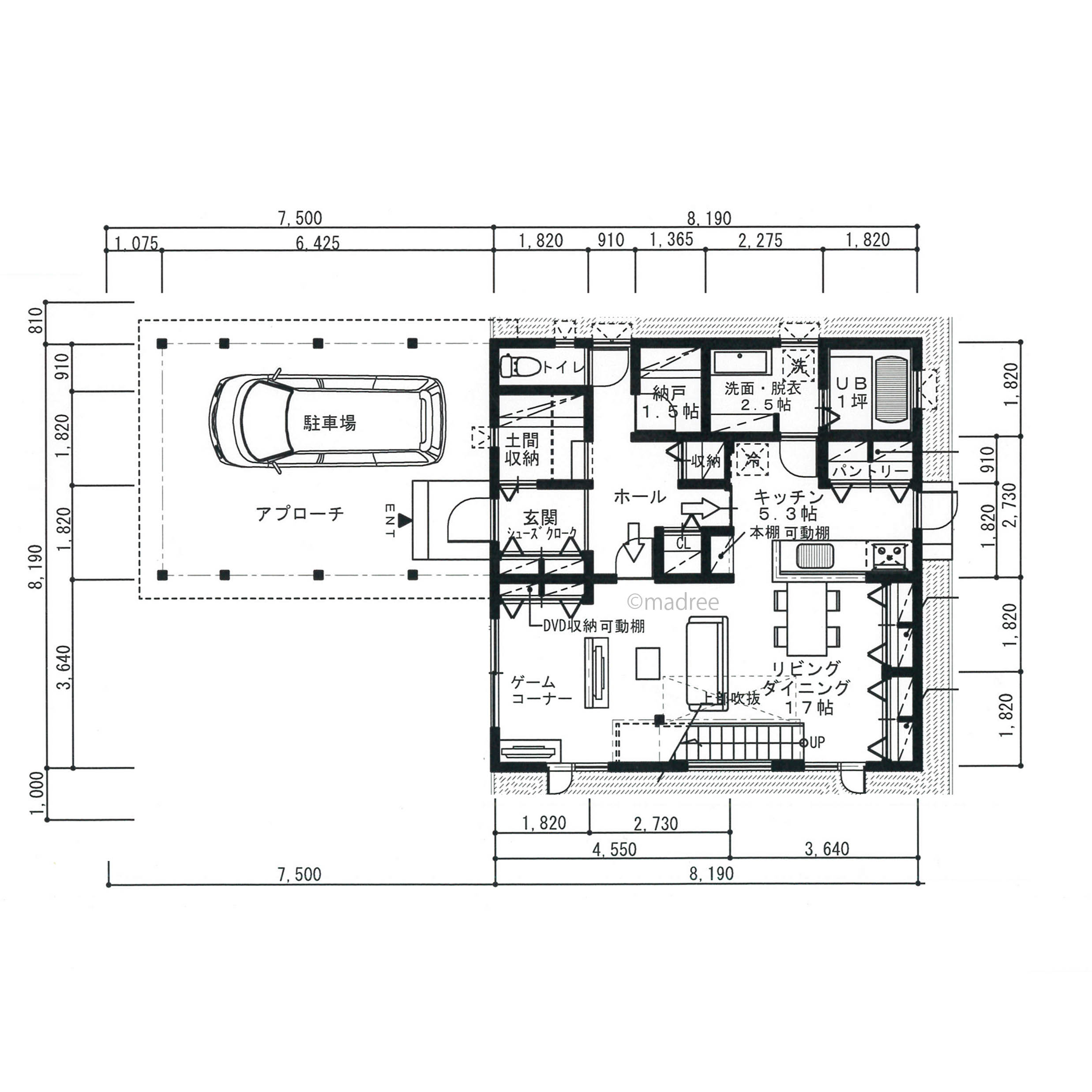 充実の収納量で常にスッキリ、キッチン経由で家事に繋がりを持つ家