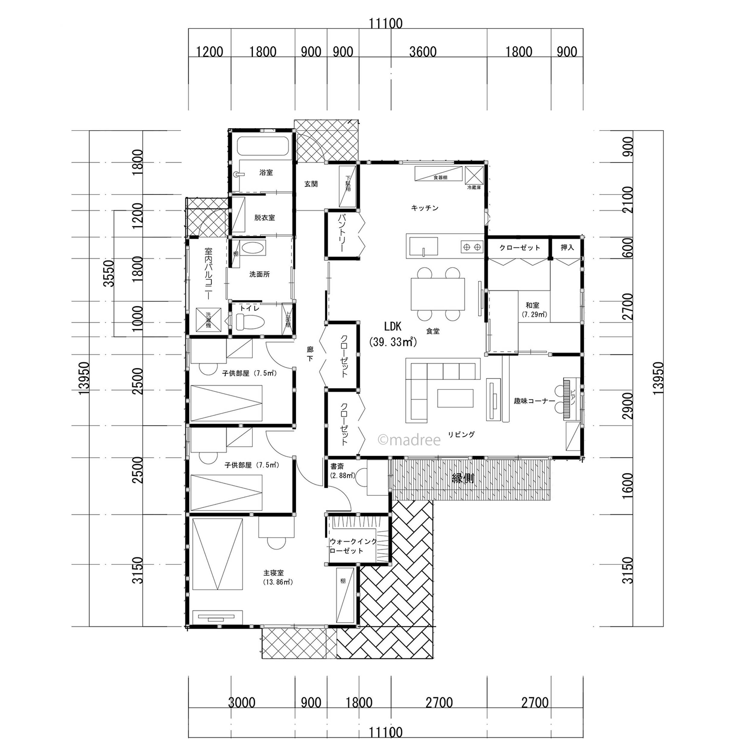 縁側腰に暖かな陽気に包まれる、物が整う収納たっぷりの平屋