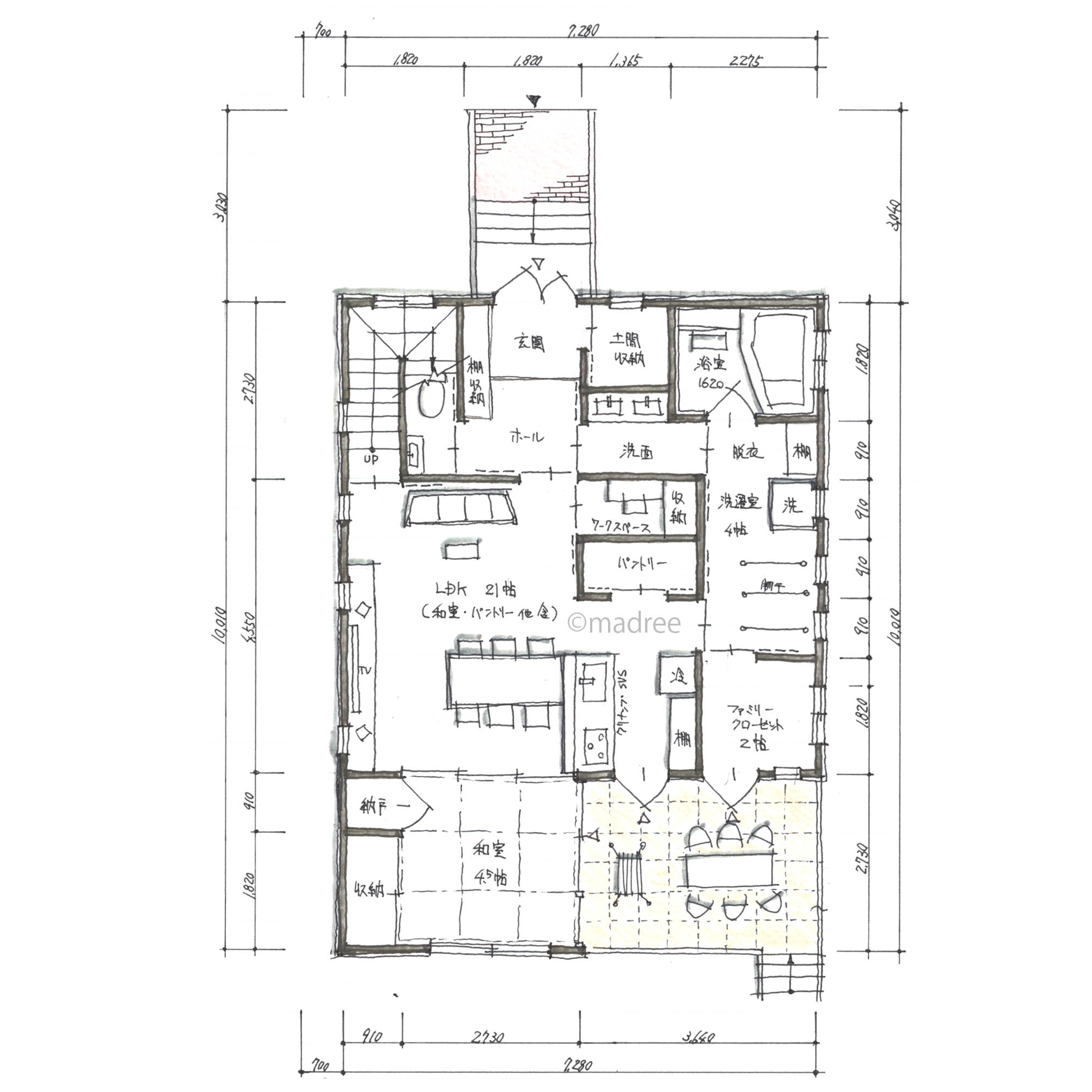 裏動線に生活感隠してキレイ空間保つ、家族の様子を見守りつつ家事捗る家