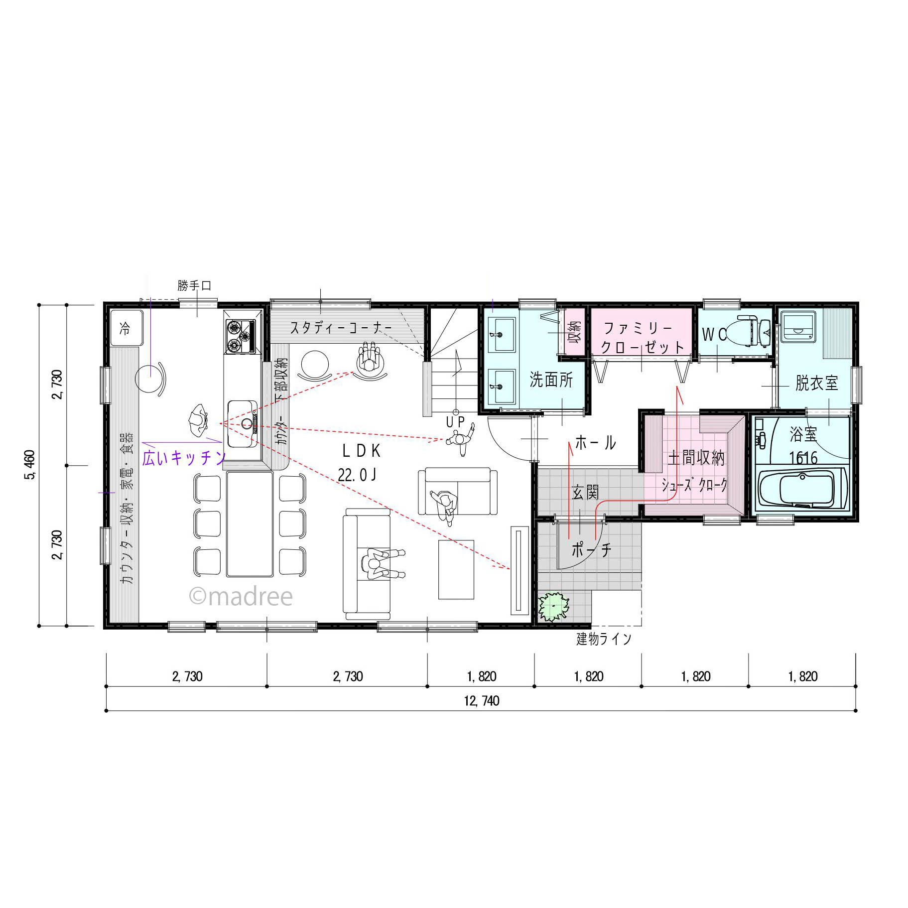 家族見守りながらテキパキ家事、朝の身支度スムーズな回遊動線の家