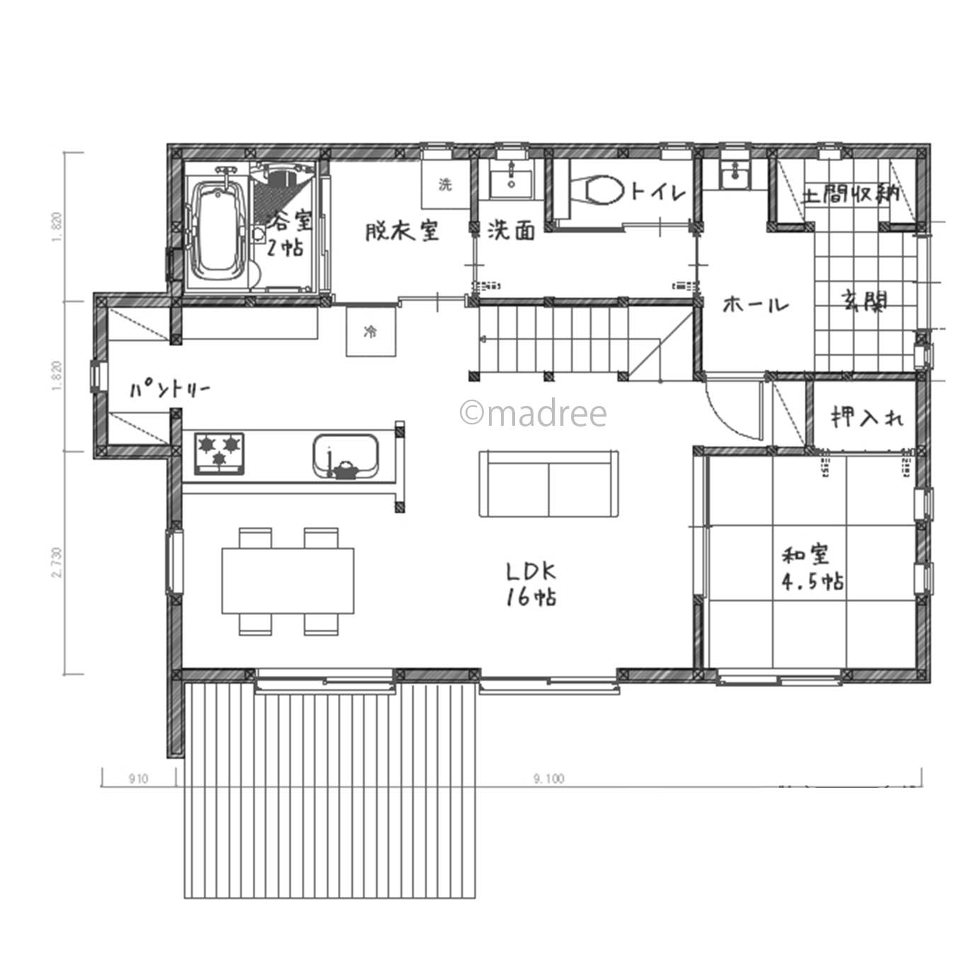 スケルトン階段で中央からも光を取り込む、自然の光がLDKの隅々まで届く家