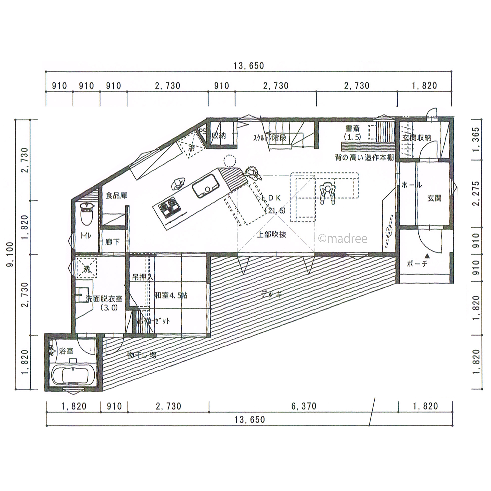 暮らしの真ん中に見守るキッチン、気配も伝わる距離感で過ごすL字型の家