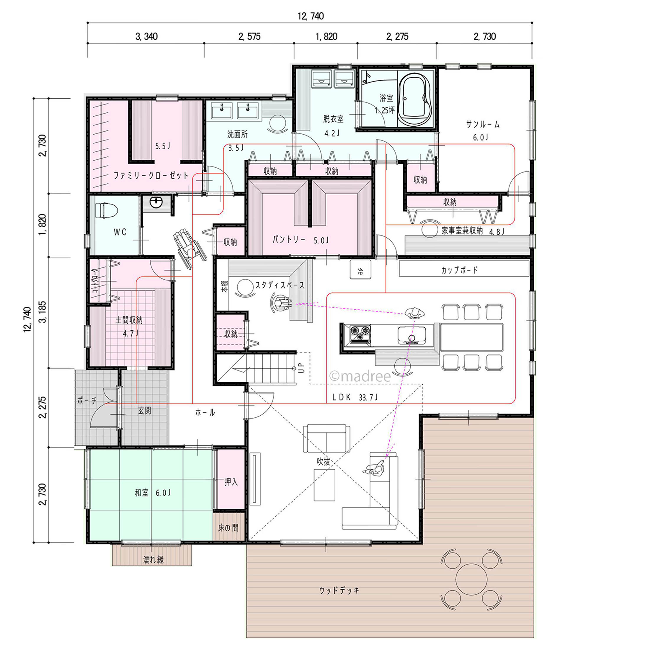 繋がる回遊動線で毎日が楽家事、キッチン裏の大収納でLDKの生活感を隠せる家