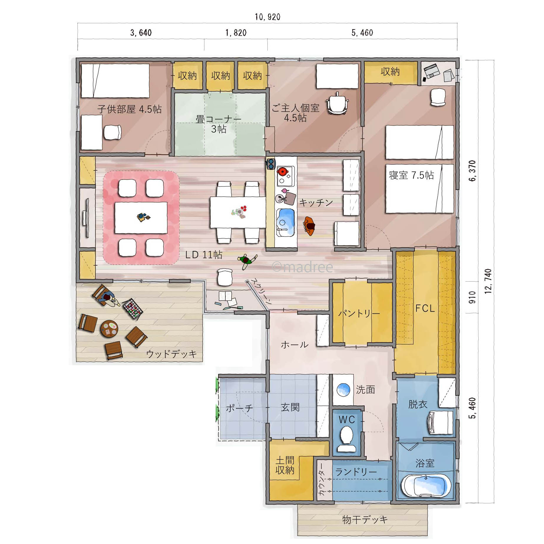 リビングは広さよりも掃除のしやすさ重視、夫婦で家事分担の平屋