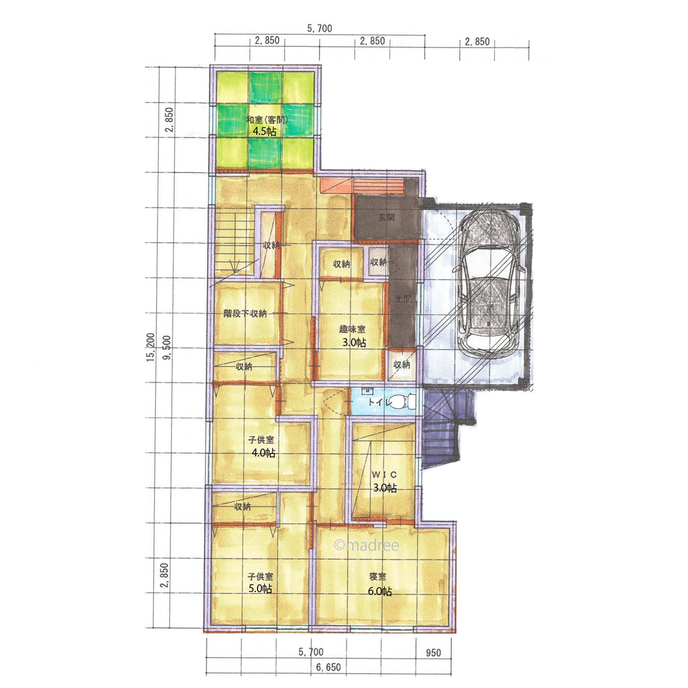 来客を案内しやすい、ゆとりのある2階リビングの家