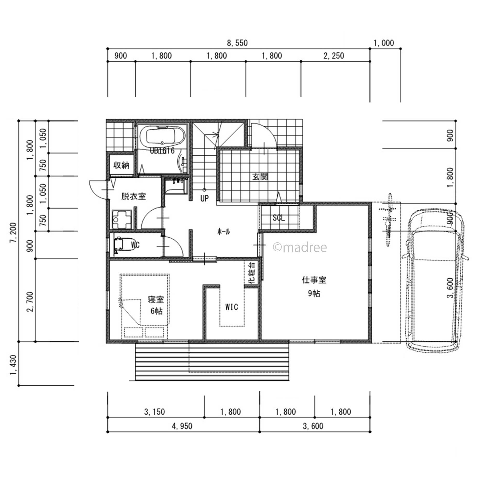 ルーフバルコニーと吹抜けで空を楽しむ、３階建の事務所併用の家