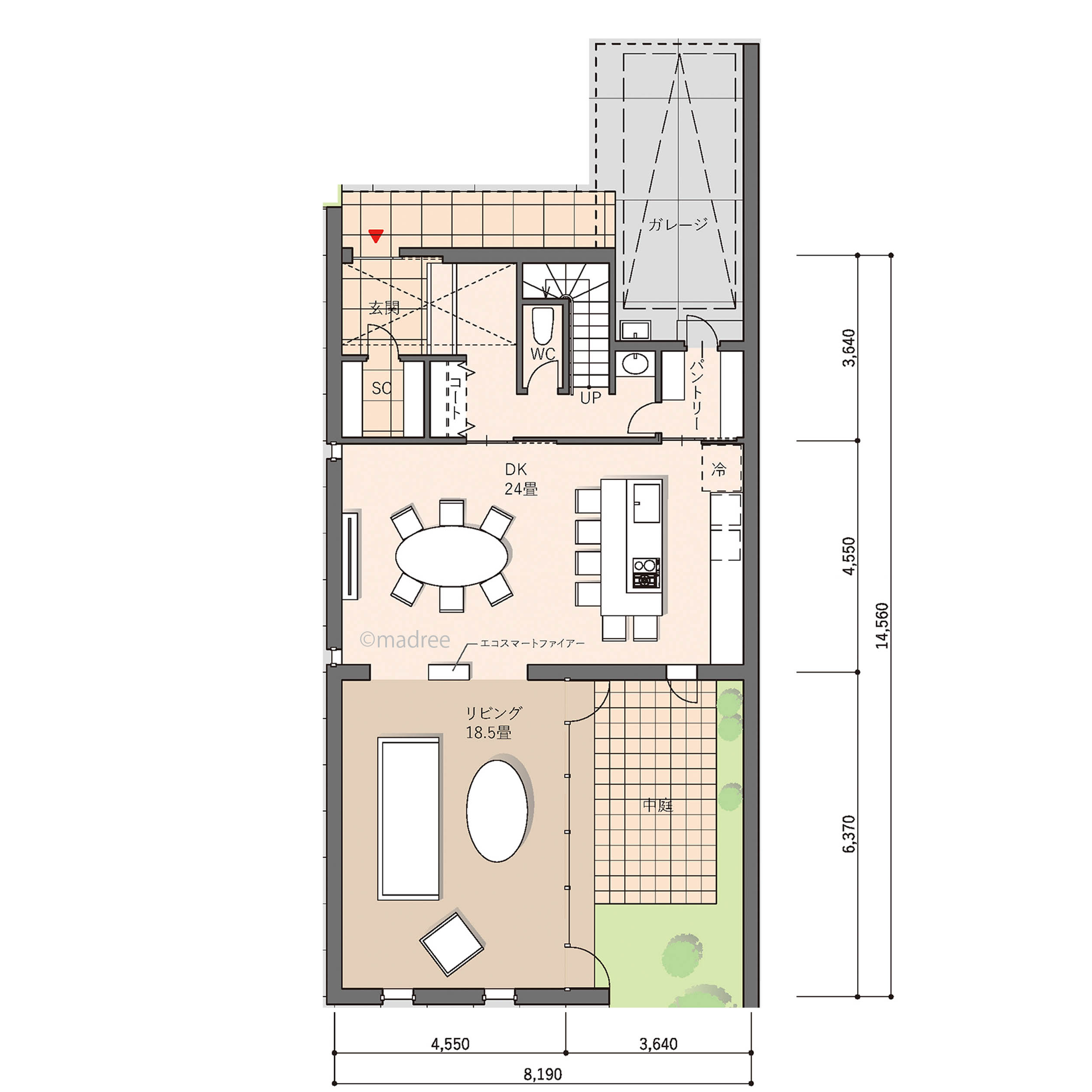 ガレージ直結パントリーで買い物がラクになる、プライバシーを守るコートハウス