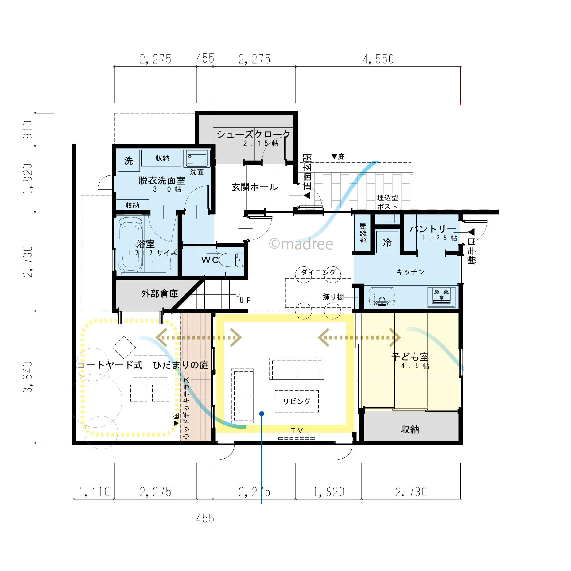 プライバシー性高いひだまりの庭でのんびり過ごせるコートヤード型住宅の間取り