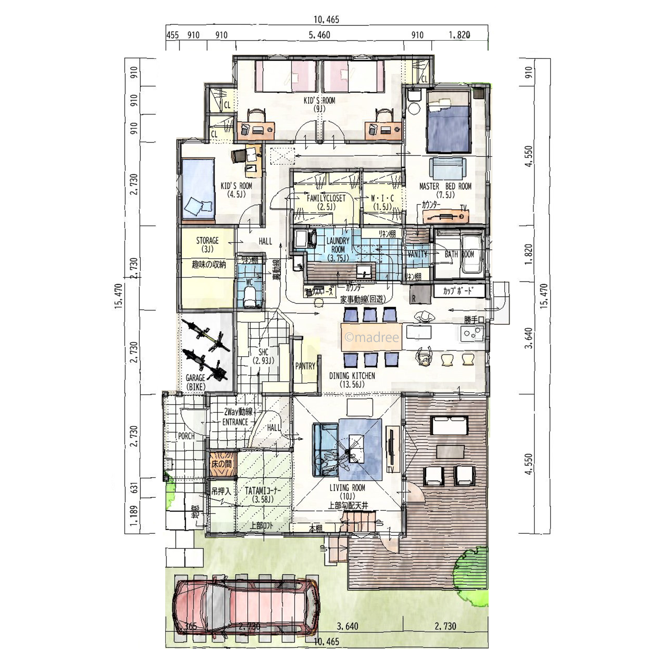暮らしやすい家事動線と来客対応充実の明るく開放感あるほぼ平屋