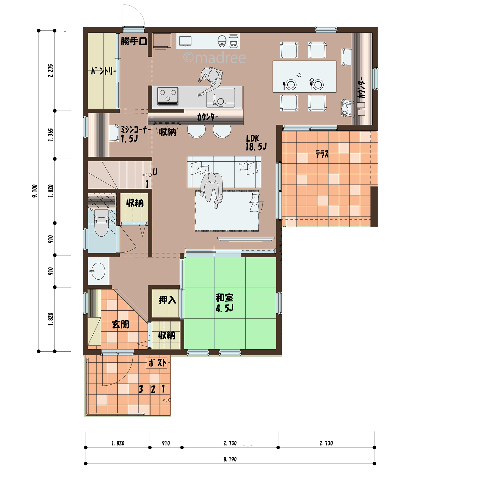 シンプル且つ効率的な動線で暮らしにゆとりが持てる間取り
