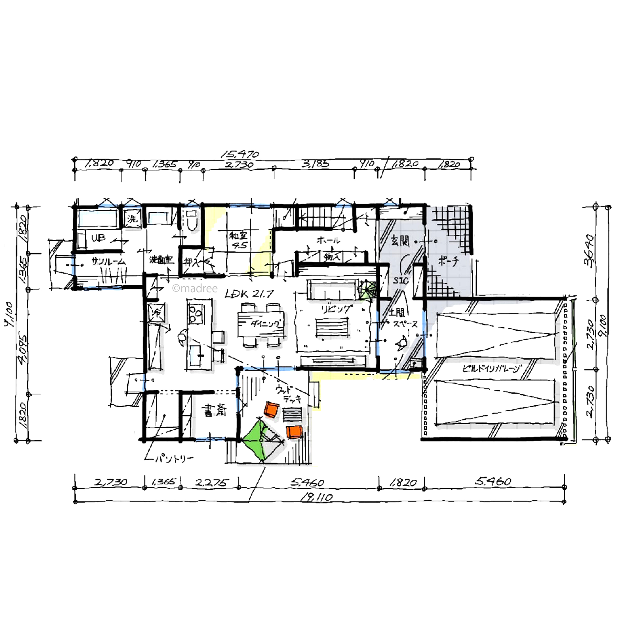 週末キャンプを楽しめる庭や趣味や暮らしを充実させる空間が満載の家