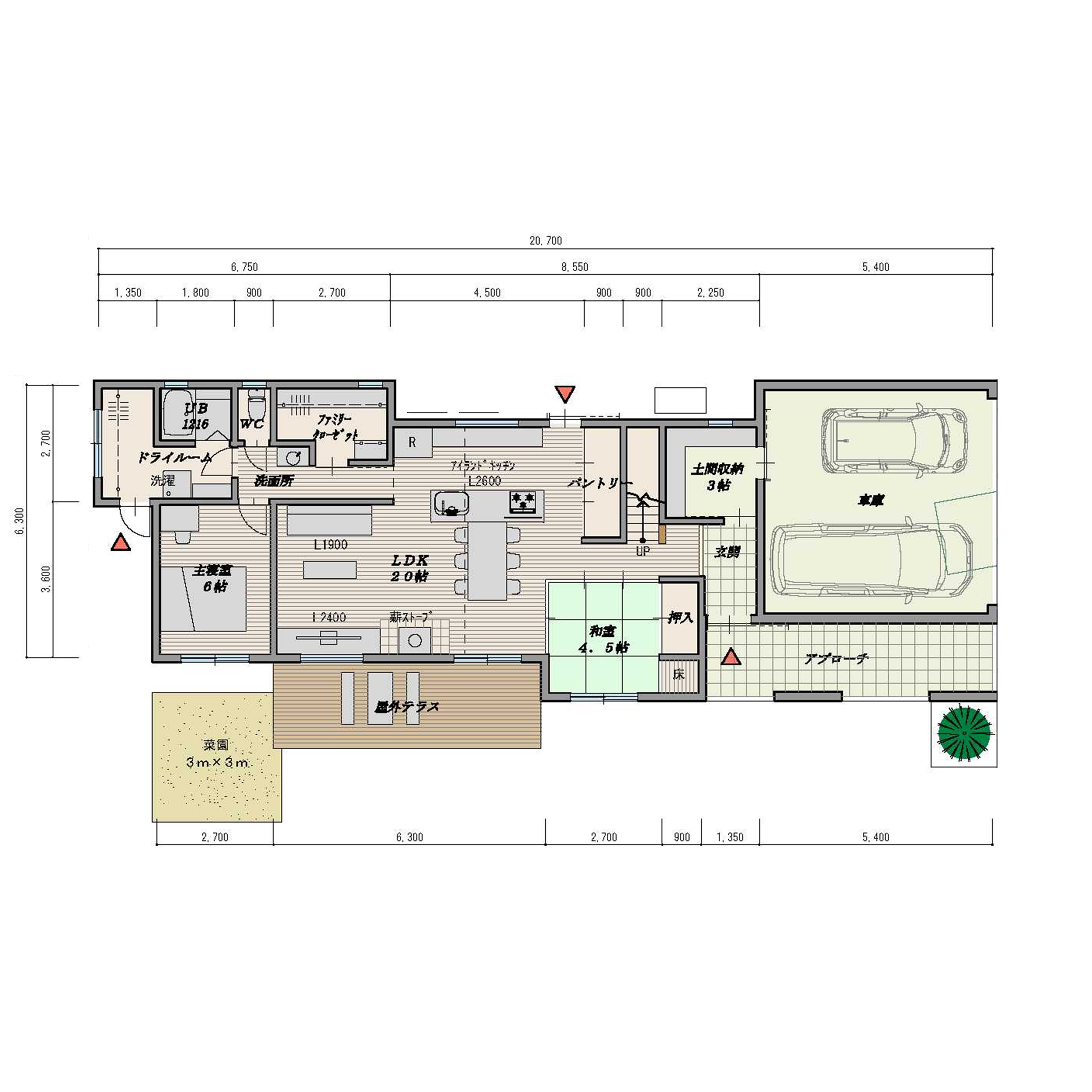 家事動線は奥に配置して来客対応もOKの庭を眺めながらゆったり過ごせる家