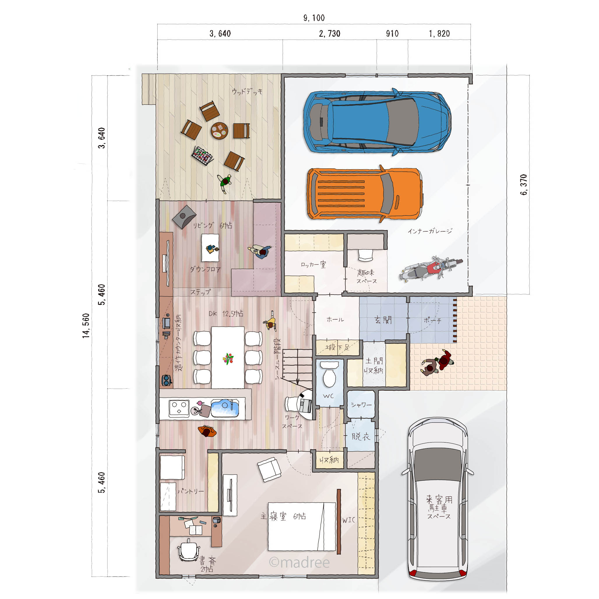 家族の暮らしにフィットした機能性と効率良いゾーニングで住み心地良いビルトインガレージの家