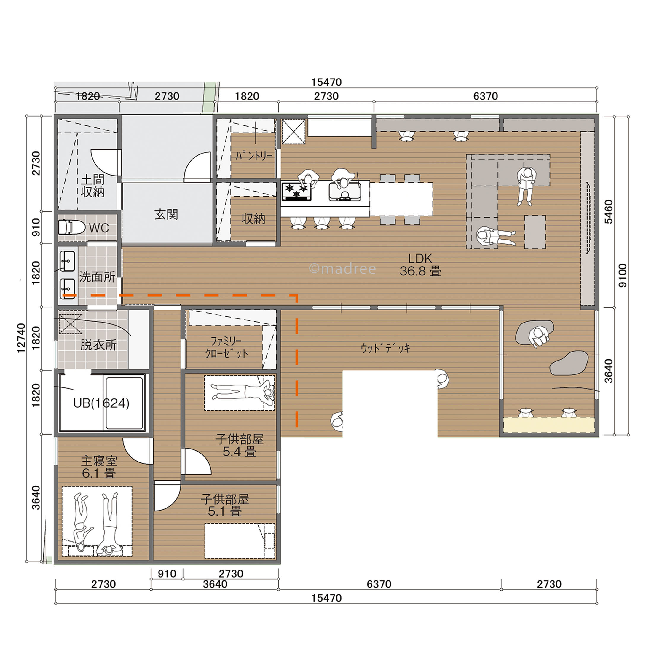 プライベートスペースを分けて来客時も対応スムーズ！大きめキッチンで料理が楽しめる家