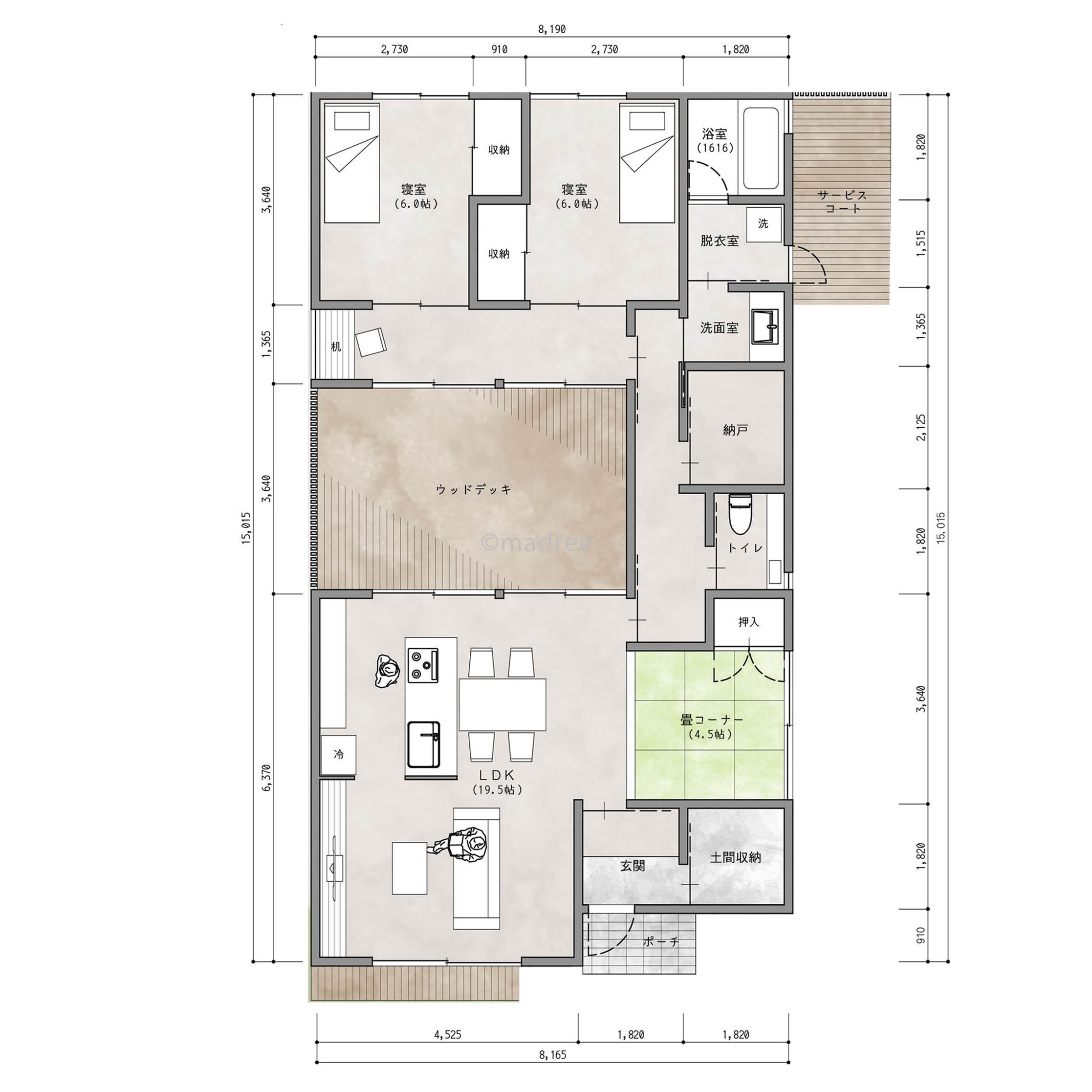 家の真ん中に中庭を配置して風が通り抜けて広がりを感じる心地良い平屋