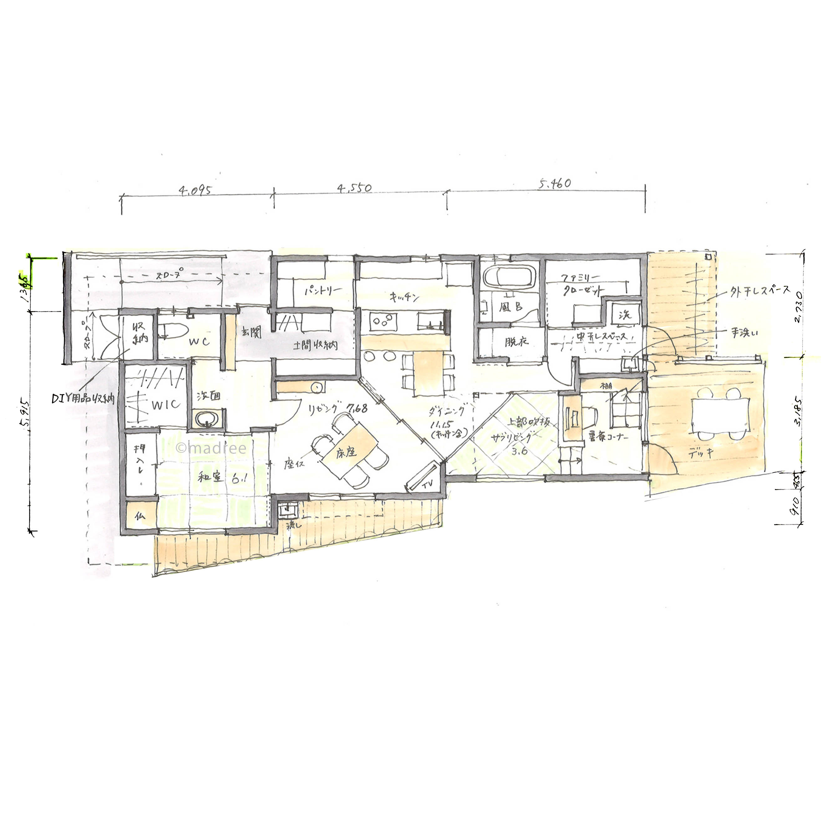 細長敷地に暮らしやすさを詰め込んだ二世帯バリアフリーの採光ある間取り