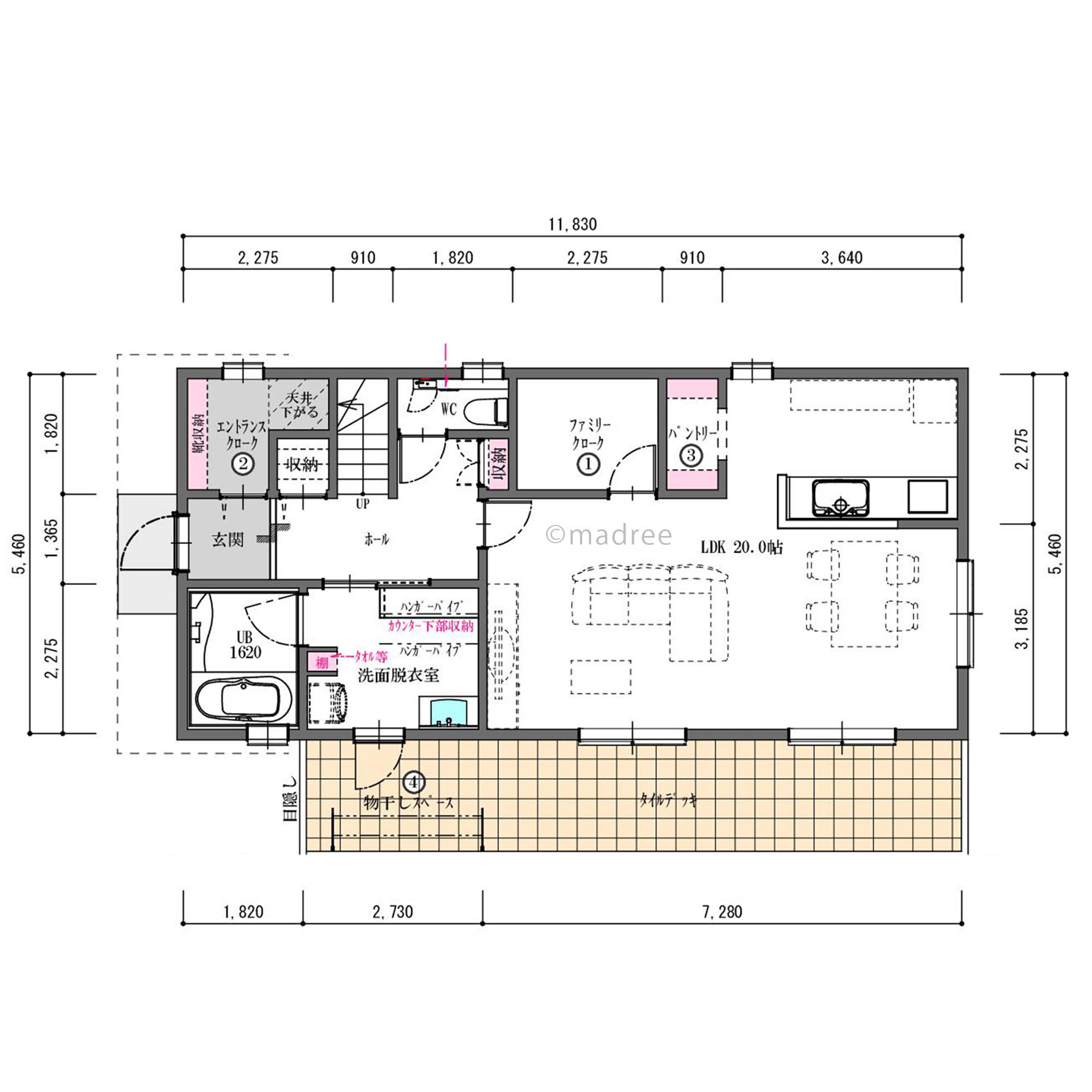 ファミリークロークでまとめて収納でLDKが散らからない！シンプルな家事動線で暮らしやすい間取り
