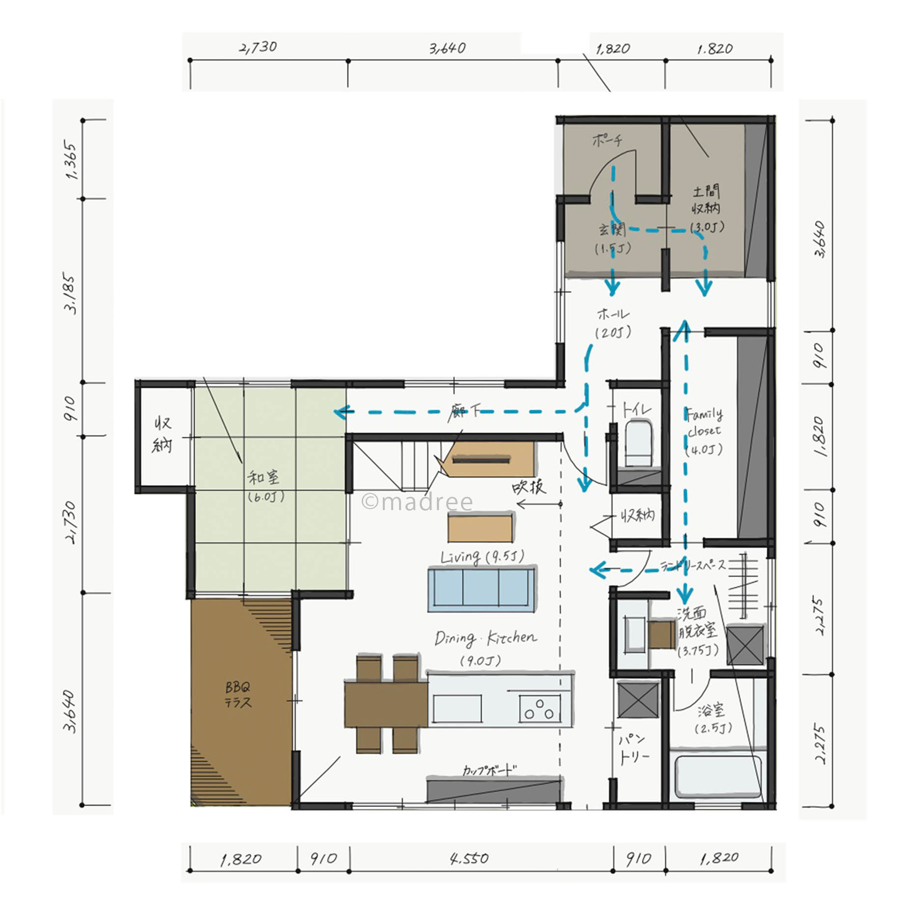 急な来客も安心！大きな吹き抜けで採光を確保した明るく開放感のある家