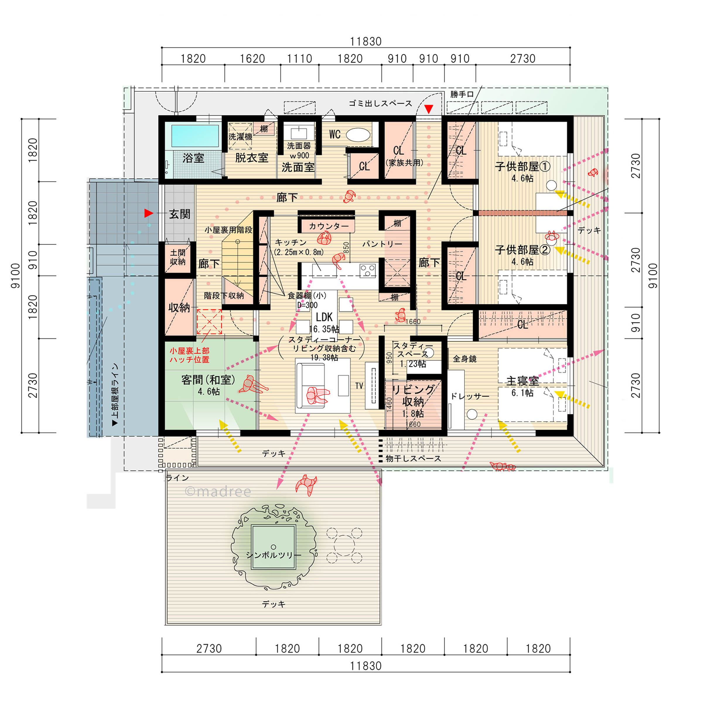 適材適所の収納と回遊性ある真ん中LDKで暮らしをスムーズに！シンボルツリーを眺めながら寛げる平屋