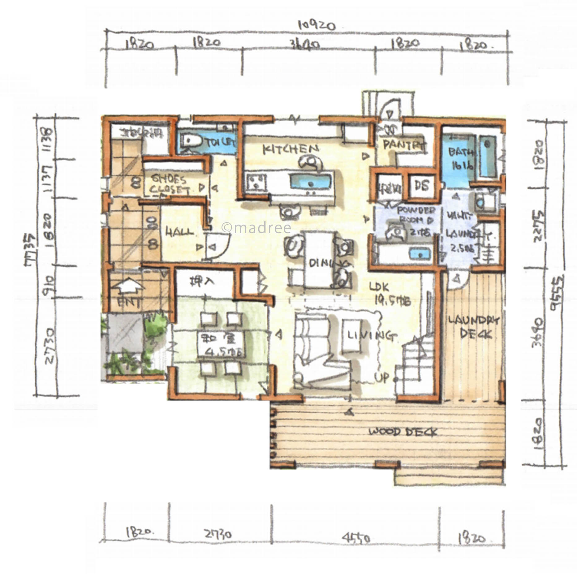 ストレスフリーな洗濯動線で快適に家事をこなしつつ開放感あるLDKでゆったり寛げる間取り