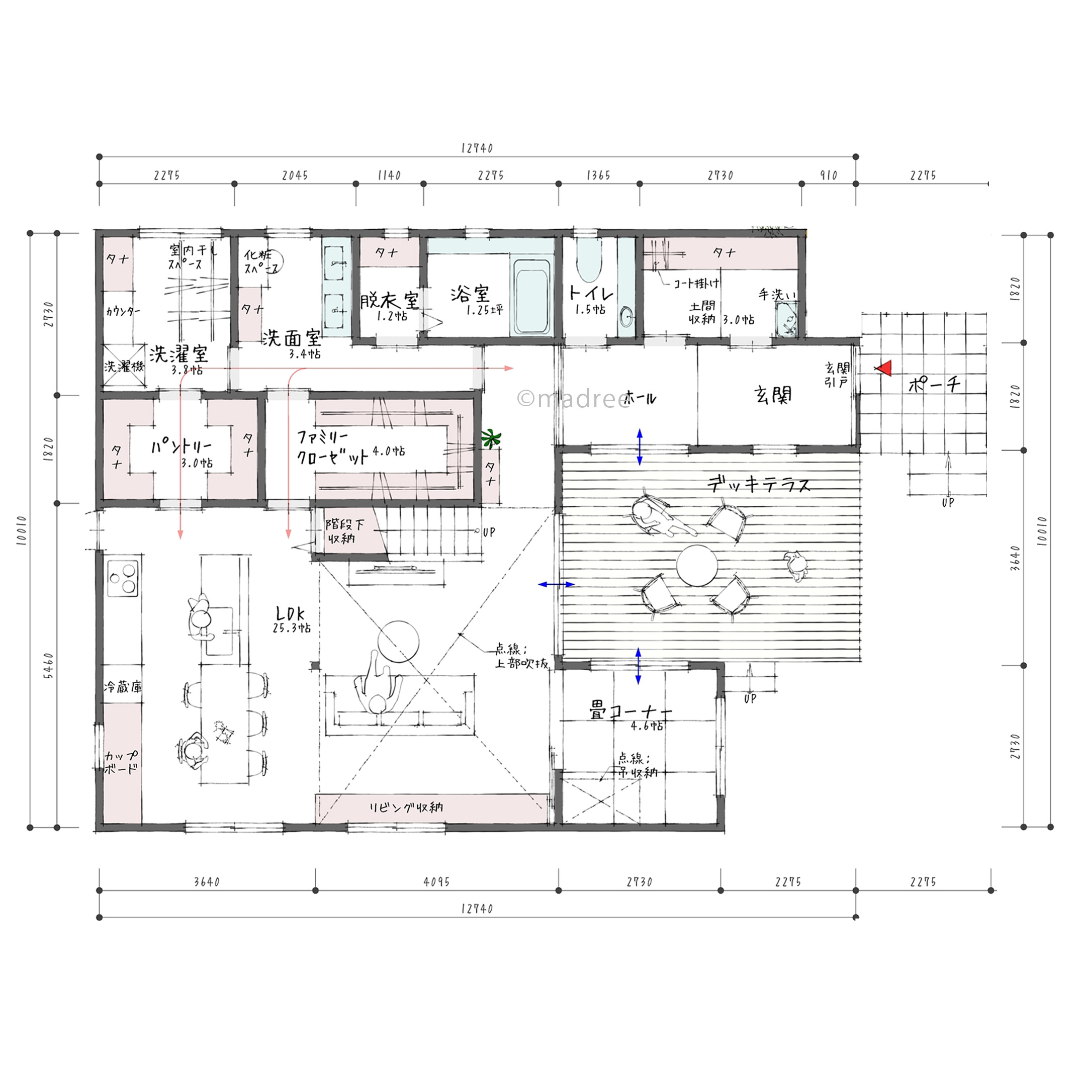 収納も生活動線も回遊性抜群！日当たり良いリビングと子育てしやすい見守りキッチンで家族が心地良く過ごせる間取り