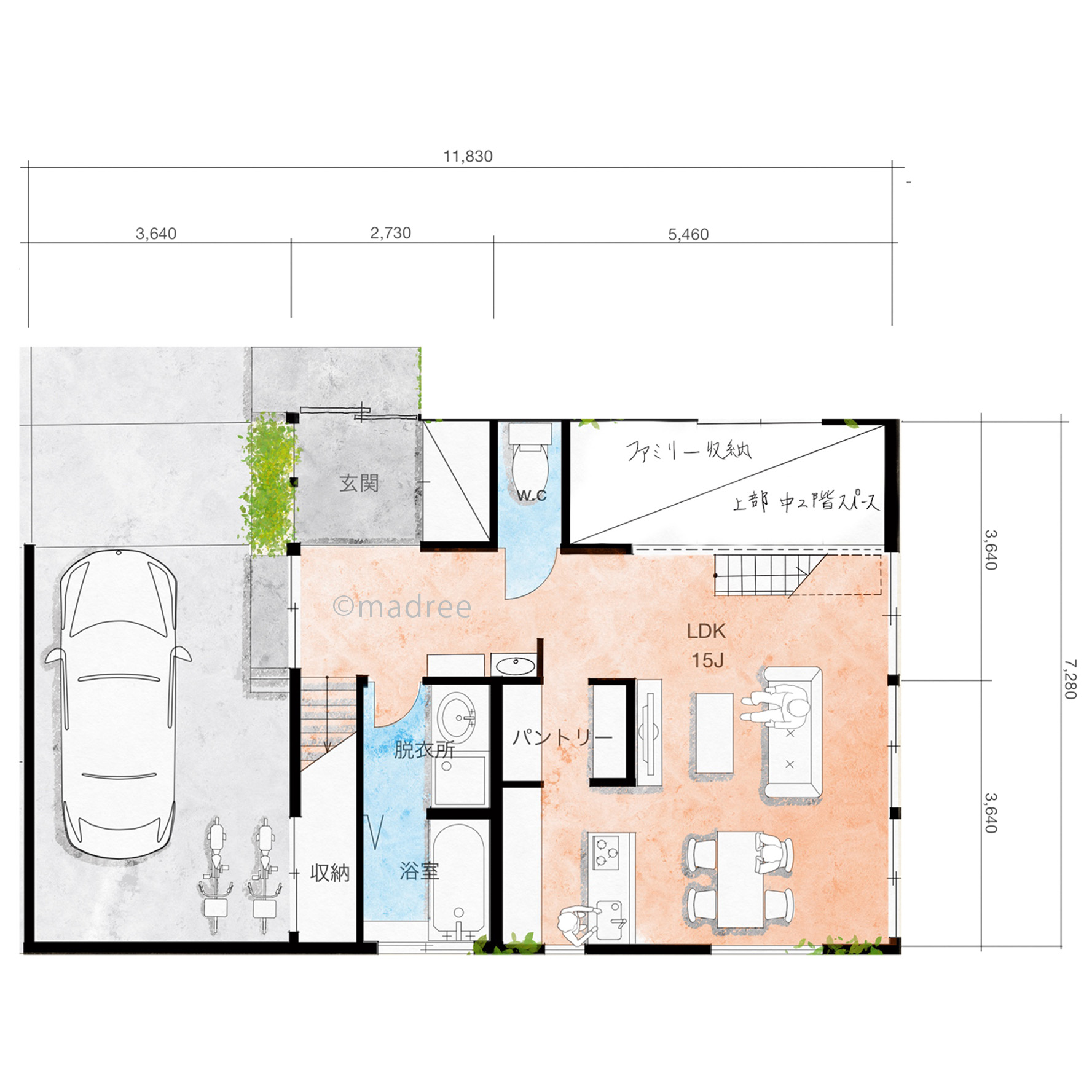 たっぷり収納ですっきり整う、憧れのテラスとガレージで暮らし楽しむ家
