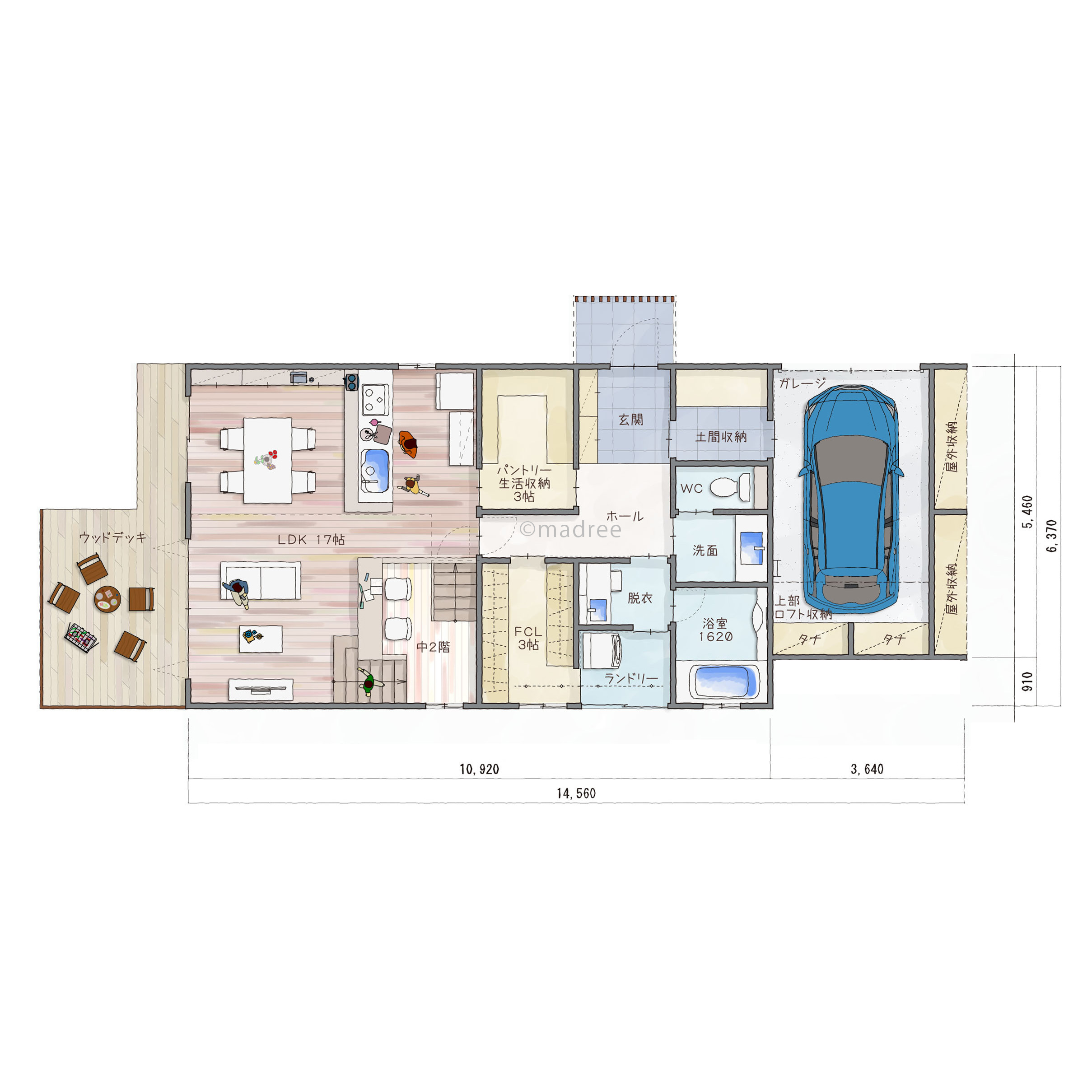 気軽にアウトドアに行ける、一瞬で片付くビルトインガレージのある家
