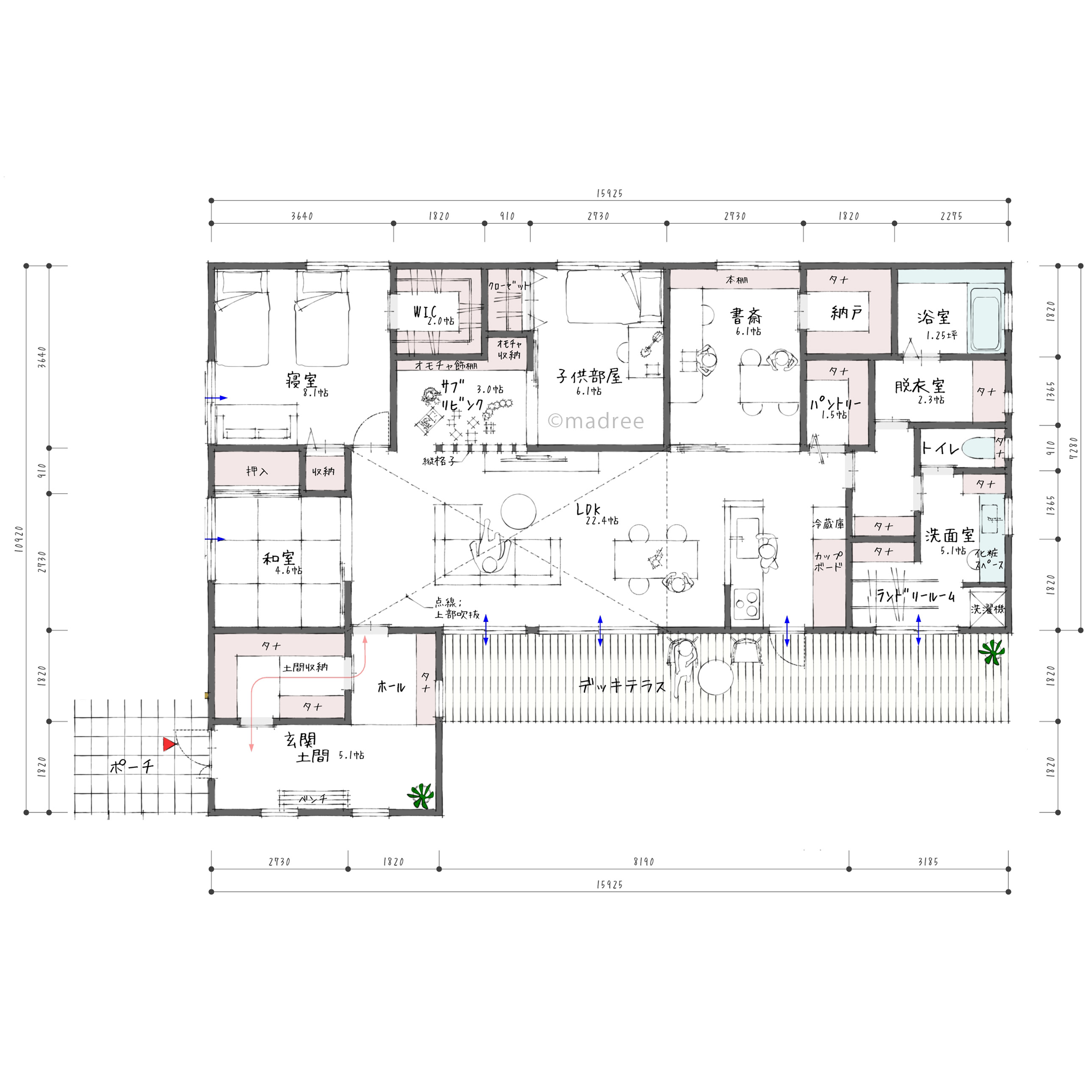 家族みんながのびのび過ごせる、ガーデニング映える庭に囲まれた平屋