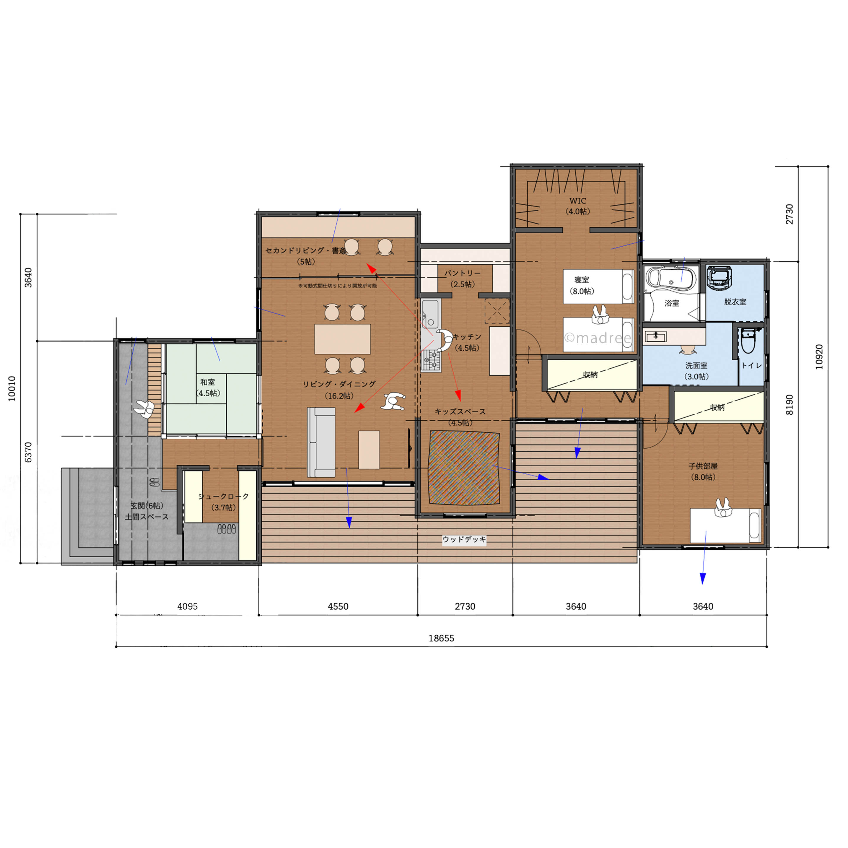キッチンから家族をそっと見守る、癒やし与える木立に囲まれた平屋