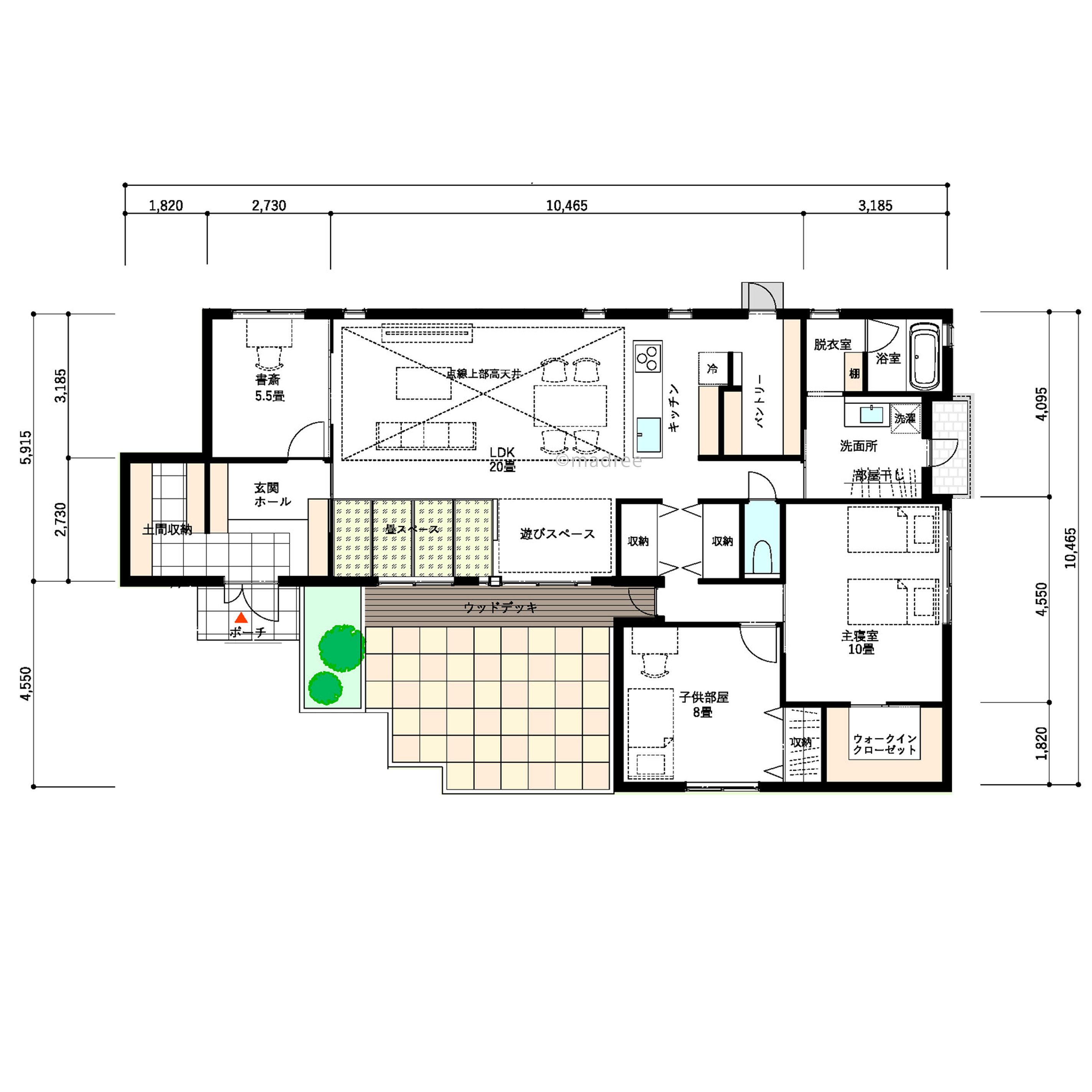 緑に囲まれてのびのび過ごす、隅々まで光と風が行き届く平屋