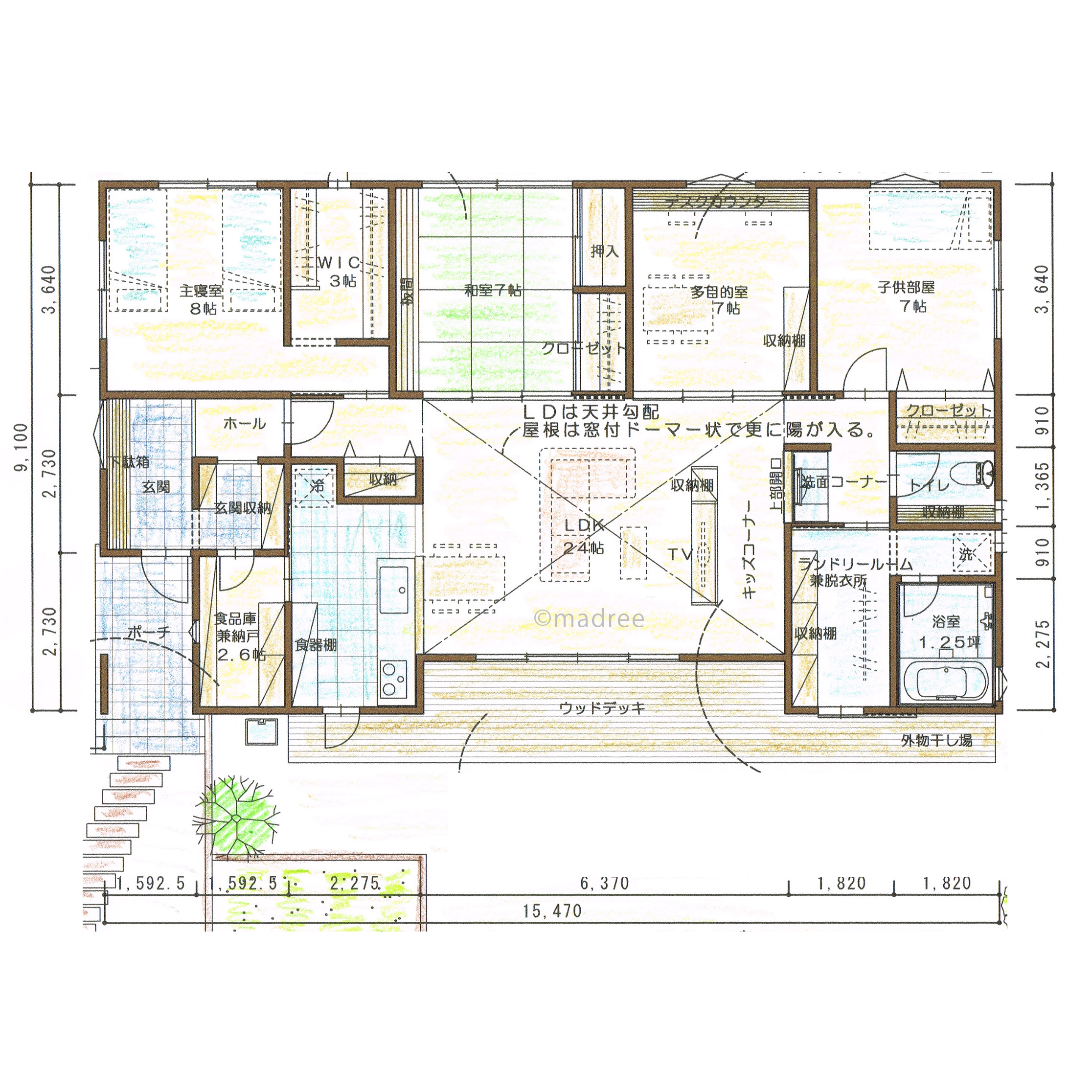 広い庭とデッキで休日も大満足、家族がのびのび過ごすひだまりの平屋