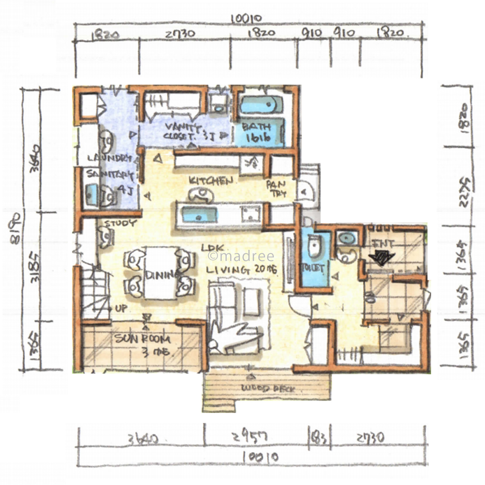 視線が外に抜ける開放的なリビングと、水回りをまとめて時短家事叶えた家