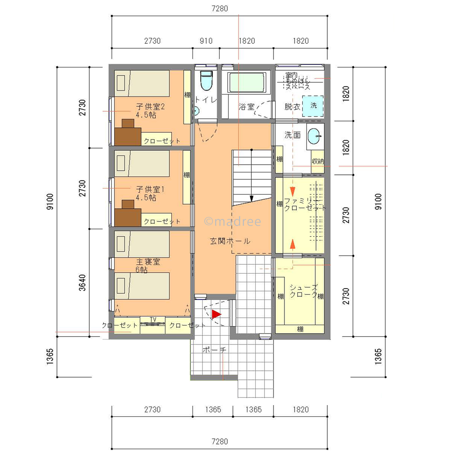 子どもを見守りながら仕事できる、プライバシー配慮した2階リビングの家