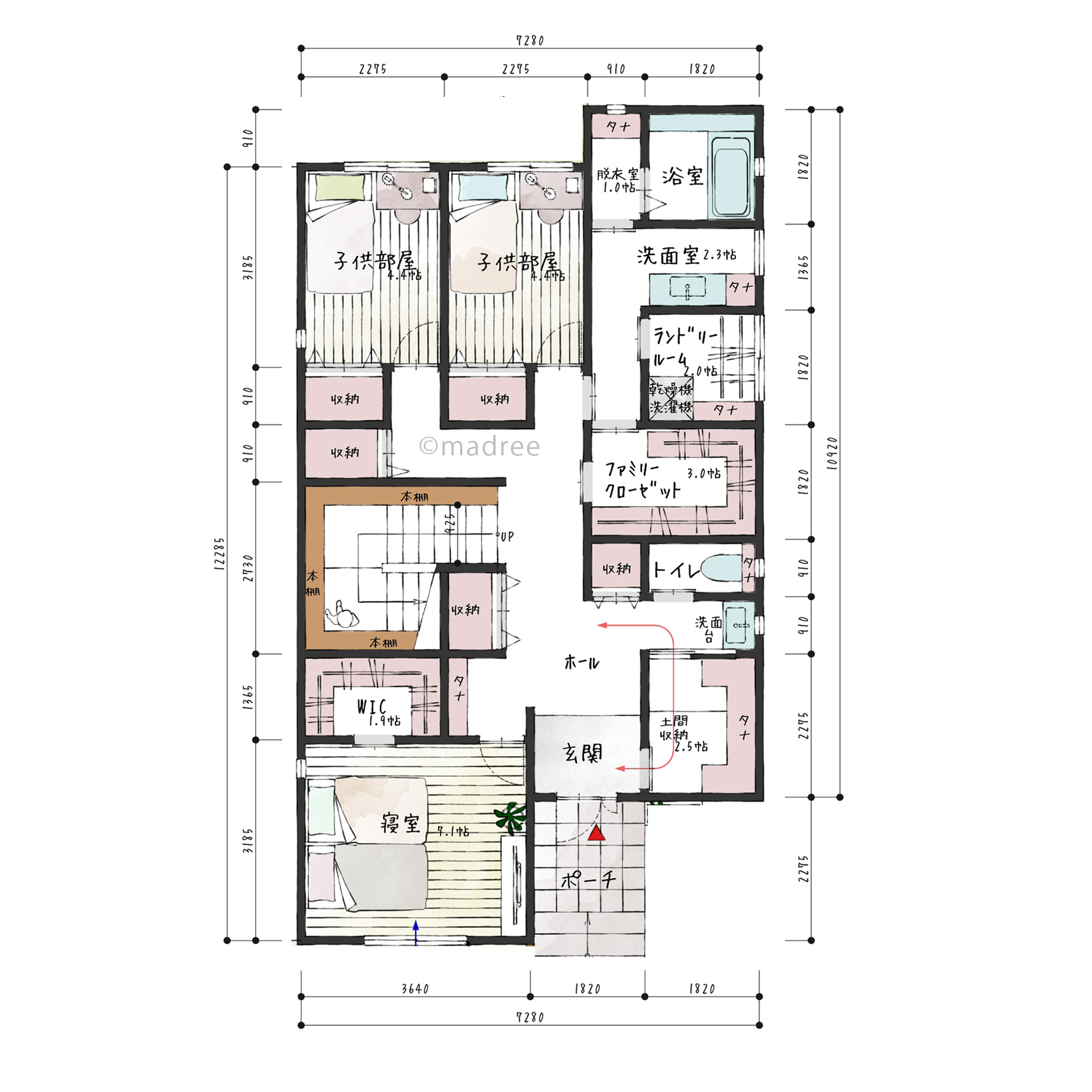 階段がまるで図書館のようなスペースに、本棚に囲まれた趣味楽しむ家