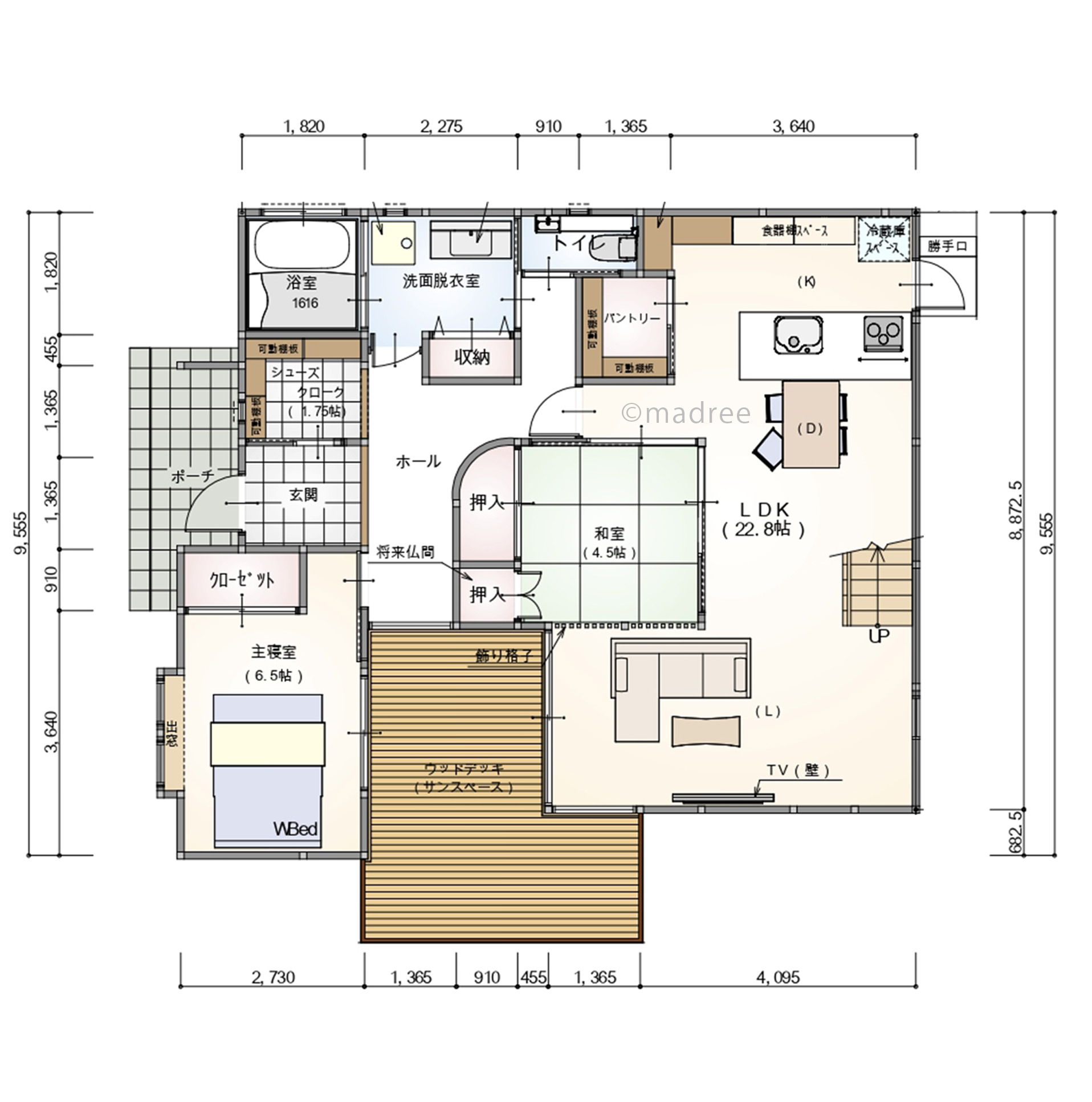 キッチンからウッドデッキまで視界全開、子どもの自立をそっと見守る家