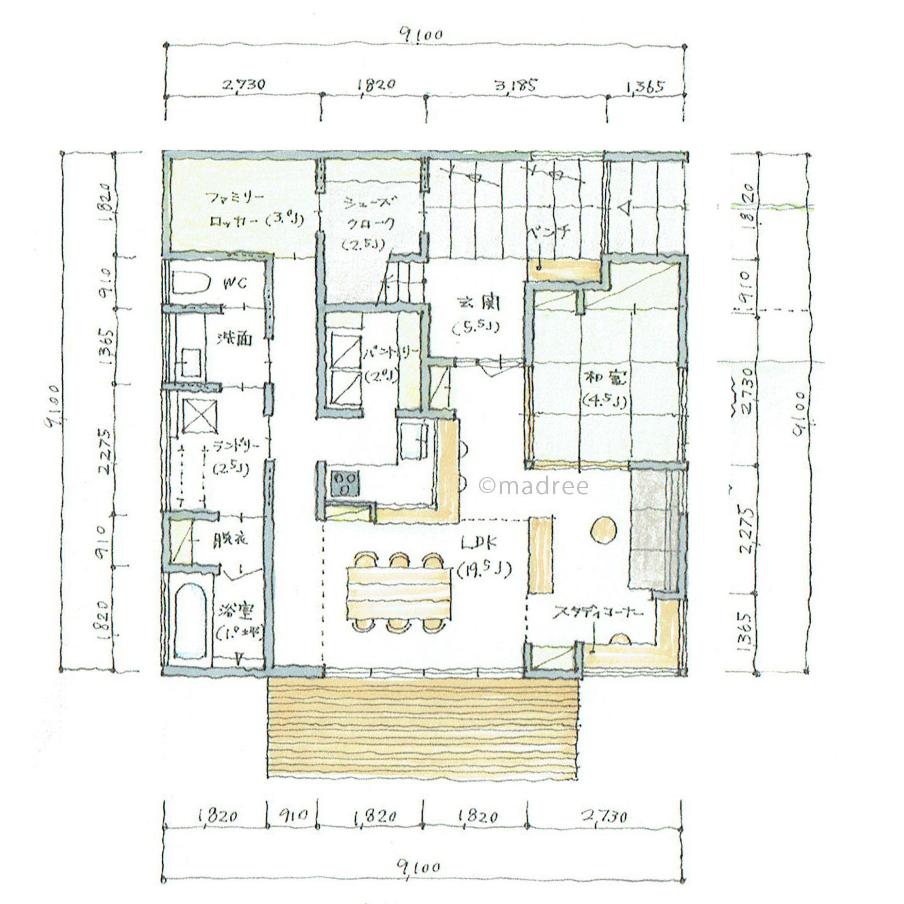 すっきり整い来客いつでもウェルカム、緑を臨む高台のアウトドアリビングのある家