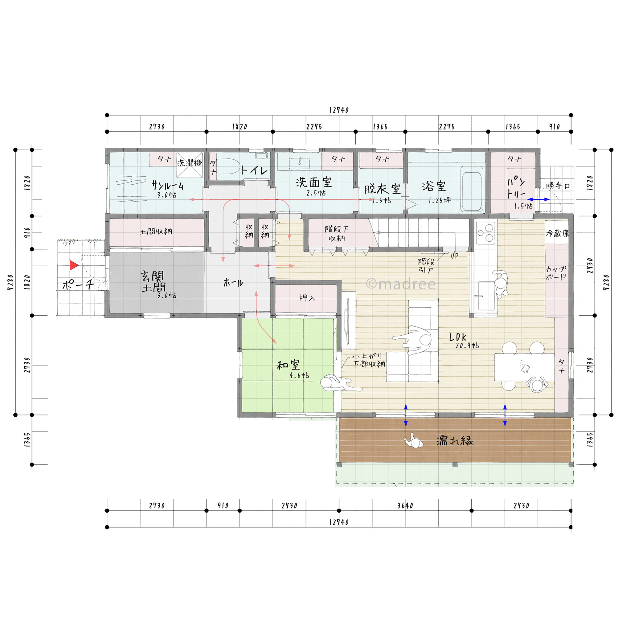 裏動線に生活感を集約させてスッキリ、ピクチャーウィンドウに癒やされる家