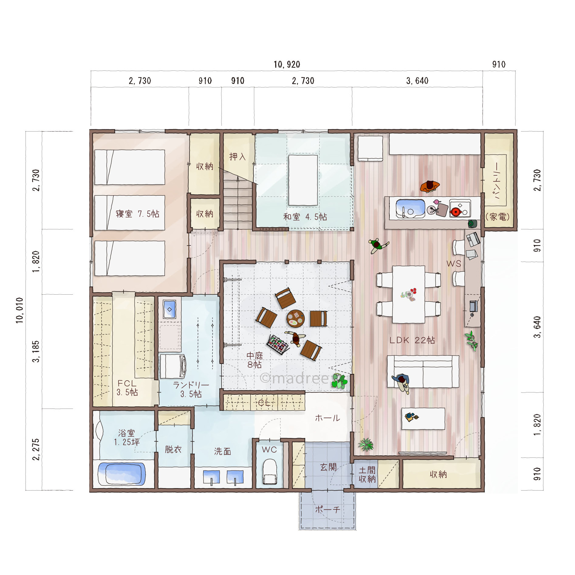 視線気にせずアウトドア楽しむ、光も風も呼び込む中庭が主役の家
