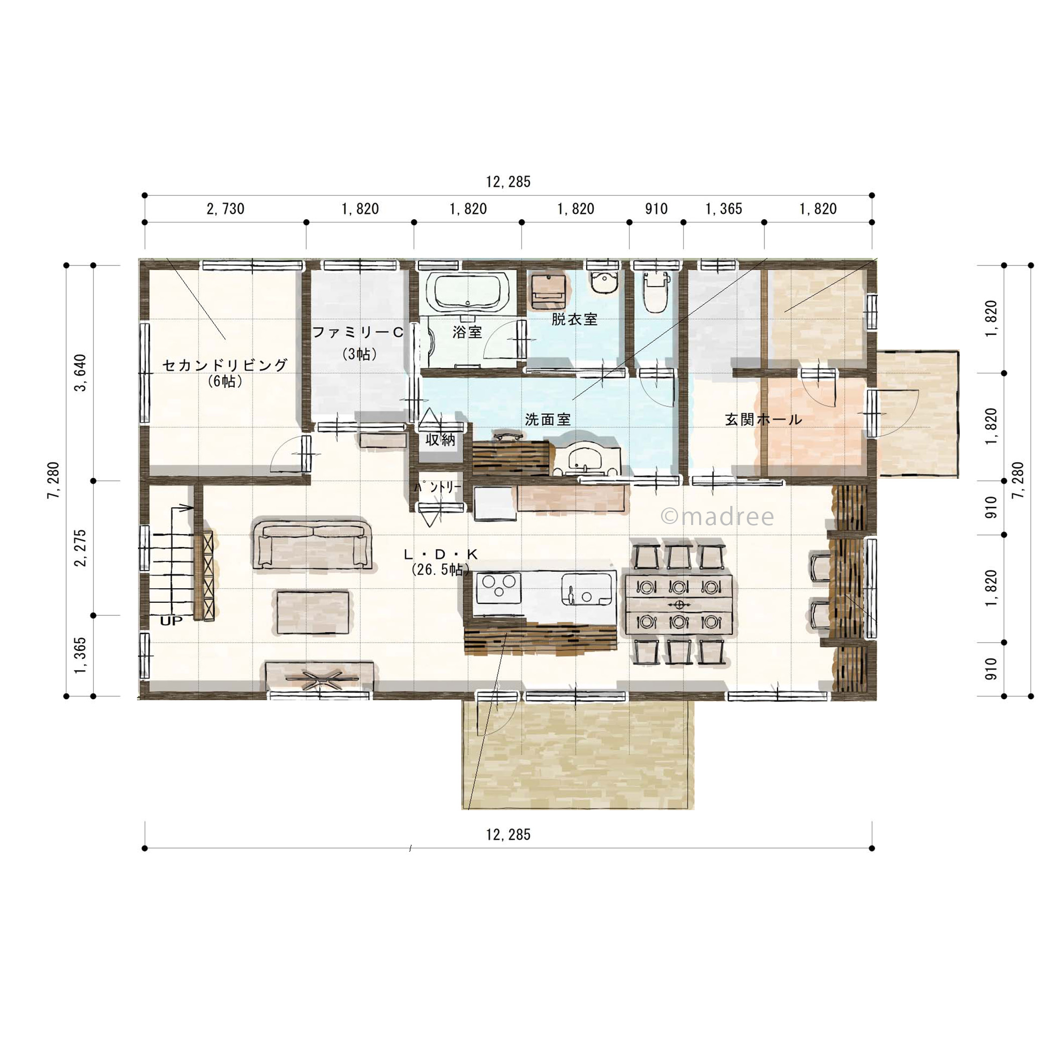 裏動線に生活感をまとめてスッキリみせる、行き止まりのない回遊動線の家