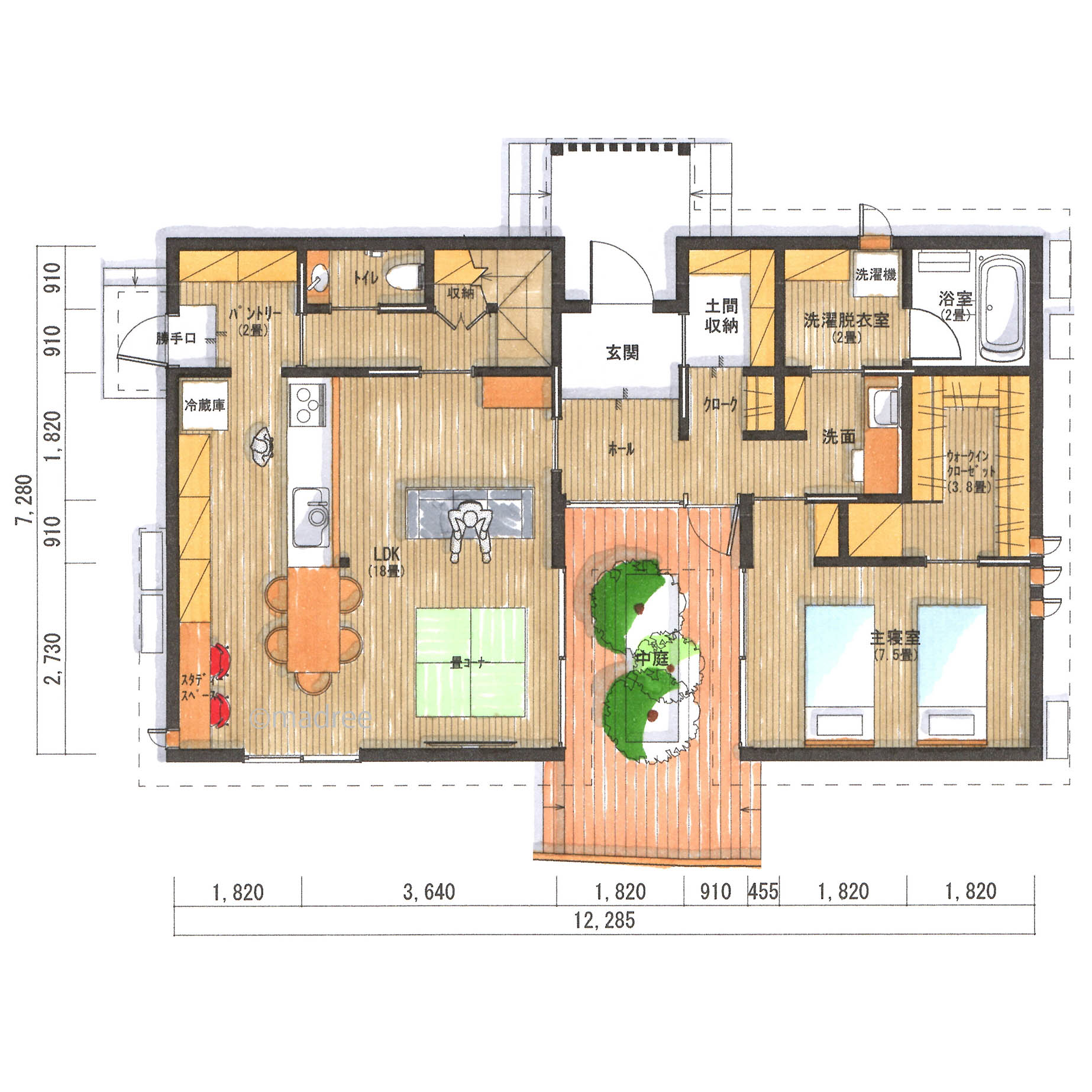 1階で生活がほぼ完結、各子ども部屋からロフトにつながる3階建の家