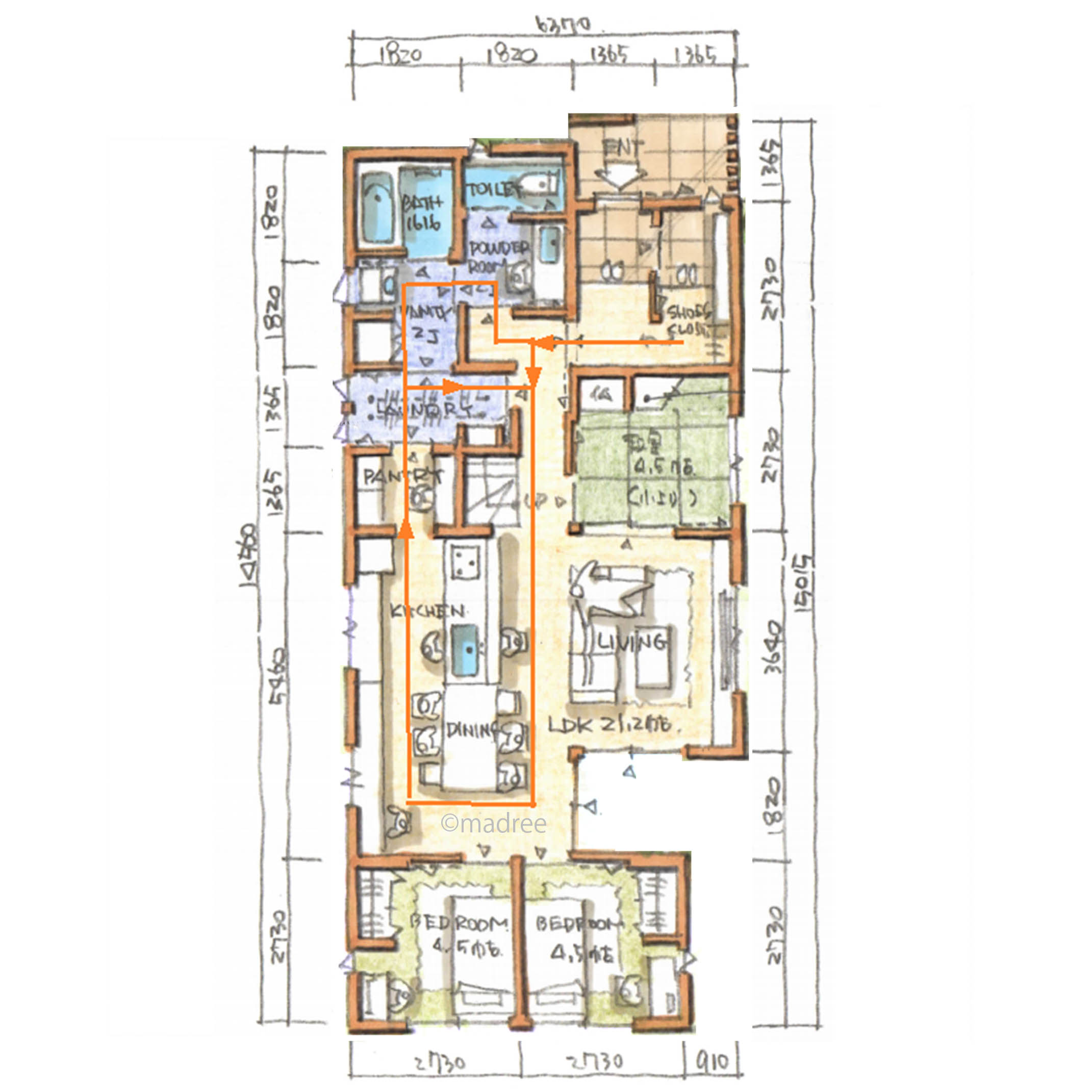 ラク家事叶うキッチン中心の回遊動線で、安心して暮らせるバリアフリー2世帯住宅